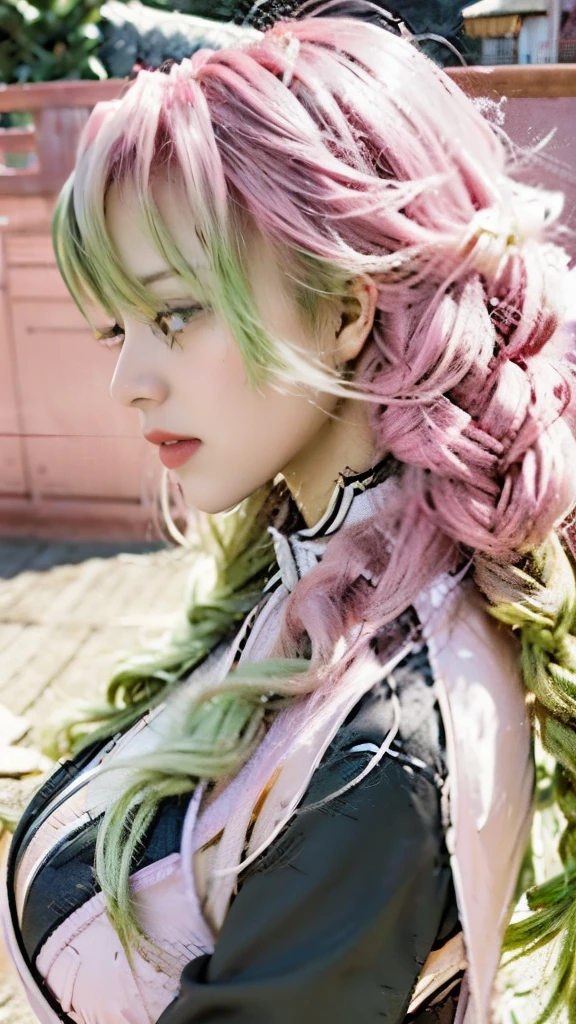 anime girl with pink hair and green hair with glitters, beautiful anime portrait, beautiful anime artwork, stunning anime face portrait, detailed portrait of anime girl, detailed digital anime art, profile of anime girl, artwork in the style of guweiz, beautiful anime art, guweiz, digital anime art, anime girl with cosmic hair, rossdraws pastel vibrant