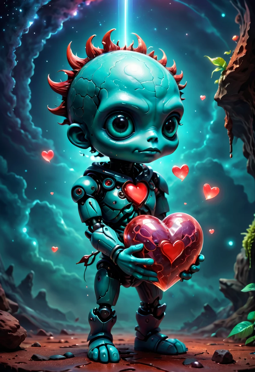 A very cute little voodoo doll，Holding a heart in his hand, author：Tadeusz Brzozowski, ZBrush Central Competition Champion, Pop surrealism, Brown and cyan color scheme, Complex images, Voodoo&quot;, needle, Keep your eyes open, User photo, benjamin lacombe, iPhone background, Very cute and childish, concierge, eliminate, 50, Very, very complicated, microphone, by Brian M. Viveros, Created by Pixar concept artists, by Ed Ross, Jeff Koons, Brandon Wolfel, by Ryohei Hase, by Sean Kos, by Banks, author：Anna Fossley, generative art, The body has black and red lava, 3d fractal, Beautiful bone structure, Made entirely of gradients, 复杂的皮肤图案texture, Cervical awakening, Just a joke, Digital art, amazing depth, biomorphic, a realistic, Inspired by Grytė Pintukaitė, Instagram, photorealism, There are signs of rusty machinery, watercolor patch, 🤠 use a 🖥, Airbrush on canvas, rugged, complex composition!!, Museum works, Colorful, metal art, desaturate!! excellent, max denison night sky, Star, amazing, Something that doesn't even exist, mythical character, vitality, molecular, texture, iridescent and luminous scales, amazing美丽, Pure perfection, divine being, memorable, touching, amazing美丽, Volumetric light, halo, Rays, vivid color reflection ,3D style