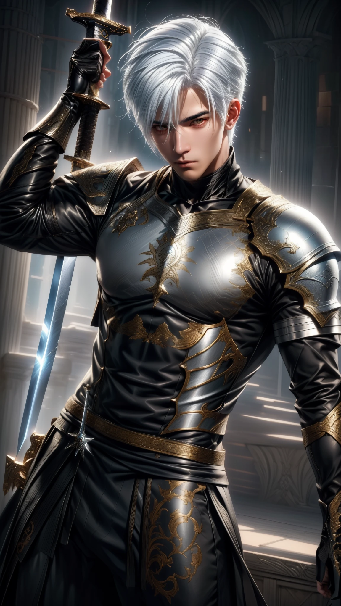 style image of a man with white hair and a sword, extremely detailed artgerm, artgerm detailed, ig model | artgerm, ashe, style artgerm, artgerm. high detail, artgerm jsc, riven, ! dream artgerm, style of artgerm, trending artgerm, artgerm style