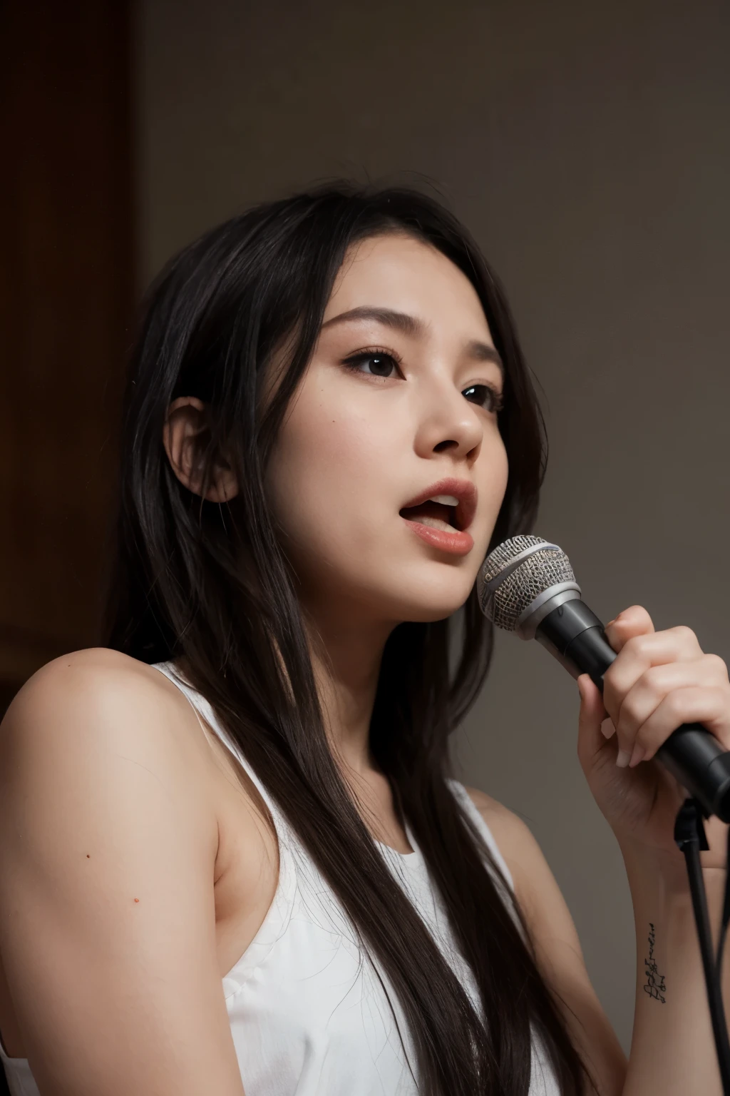 Alice Synthesis Thirty, SAO, singing, perfect face, beautiful proportions, microphone to mouth, one person