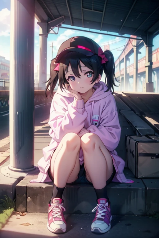 (((pixel perfect, detail perfect))), alone, 1 girl, Nico Yazawa, looking at the viewer, Long Straight, bangs, 1 girl, hat,Pink hoodie,Tabo Dabo G bread,brown high cut sneakers,Under the bridge,graffiti on bridge pillars,sitting leaning against a pillar,blowing bubblegum,Hip Hop Fashion,graffiti wall,(masterpiece:1.2), highest quality, High resolution, unity 8k wallpaper, (figure:0.8), (beautiful and fine eyes:1.6), highly detailed face, perfect lighting, Very detailed CG, (perfect hands, perfect anatomy),