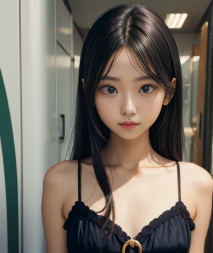 exquisite face，Elaborate Eyes，Wet sheer shirt open，Small breasts、no underwares、Black head、adolable，The upper part of the body、The mouth opens in an O-shape