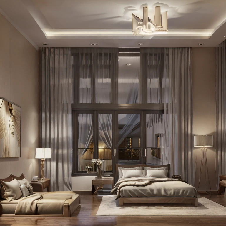 master piece, best quality, 8k, ultra-detailed, realistic,
professional lighting, realistic shadow, fine details, Golden ratio, high detail, Photorealism,
night, night view,
A room in a luxury hotel,
Design based on white,
quiet atmosphere, Interior design,
big window, A beautiful night view can be seen from the large windows,
A little light is leaking,
originality