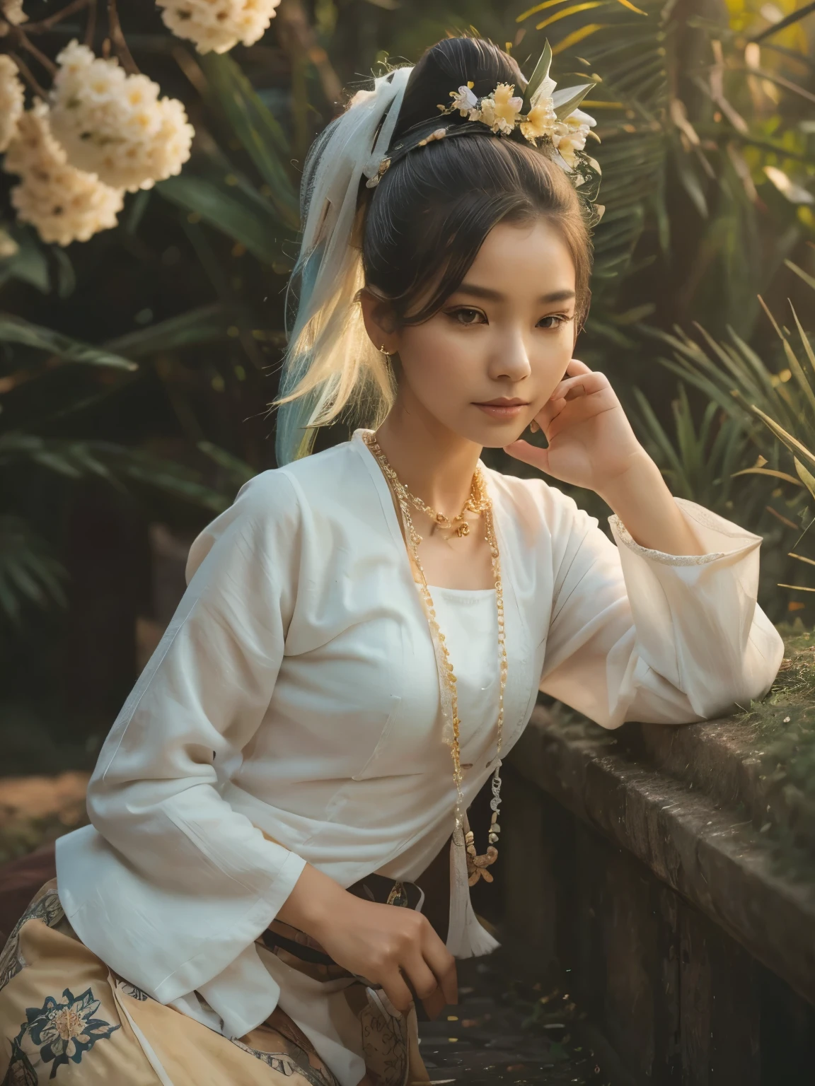 (masterpiece), (best quality), (ultra detailed),(disheveled hair),(illustration), (1 70 yo old womanl), (old Fashionable burmese clothing), standing, old Fashion old woman model, looking at viewer, (interview), (simple background),beautiful detailed eyes, delicate beautiful face, Floating,(high saturation),(colorful splashes),(shining), focus on face, ponytail, kamisato ayaka, light blue hair, bangs, hair ring, floating flowers, floating hairs, (shining), best lighting, best shadow,(best quality,8k,highres,masterpiece:1.2),ultra-detailed,(realistic,photorealistic,photo-realistic:1.37),beautiful expressive eyes,long eyelashes,beautiful detailed lips,(((big ))),(big buttocks))),detailed hair and face, acmm ls outfit, wearing acmm top, yellow green acmm top, long sleeves, wearing acmm long skirt, gold green acmm long skirt, printed skirt, vintages photography, old photos style, (((70 yo an old woman))), 70 years old woman