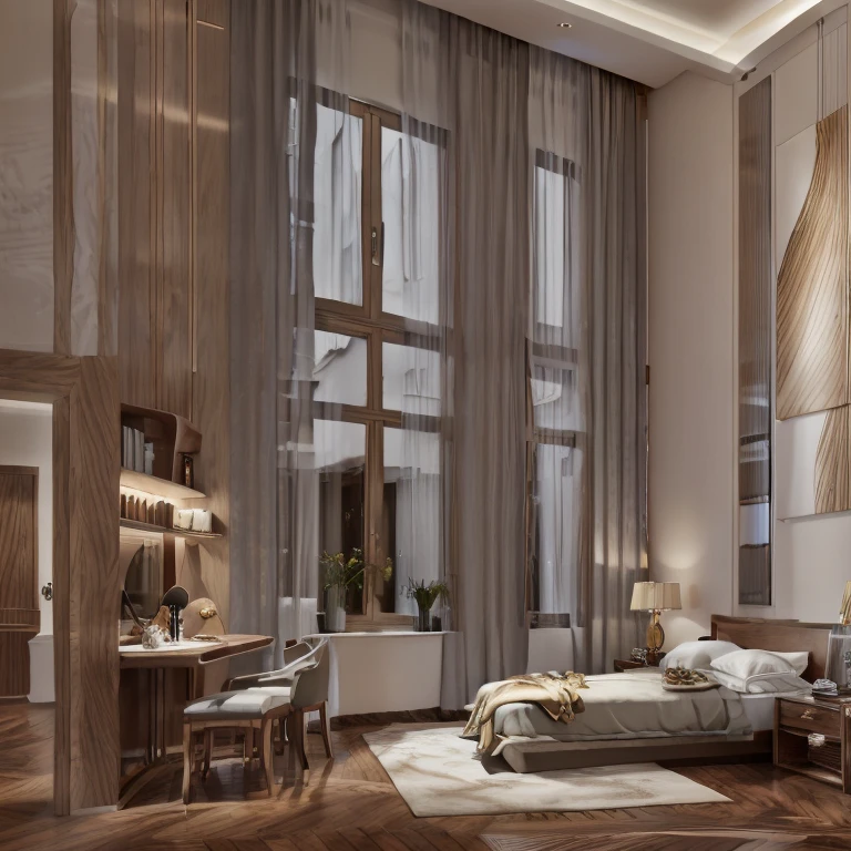 master piece, best quality, 8k, ultra-detailed, realistic,
professional lighting, realistic shadow, fine details, Golden ratio, high detail, Photorealism,
night, night view,
A room in a luxury hotel,
Design based on white,
quiet atmosphere, Interior design,
big window, A beautiful night view can be seen from the large windows,
A little light is leaking,
originality