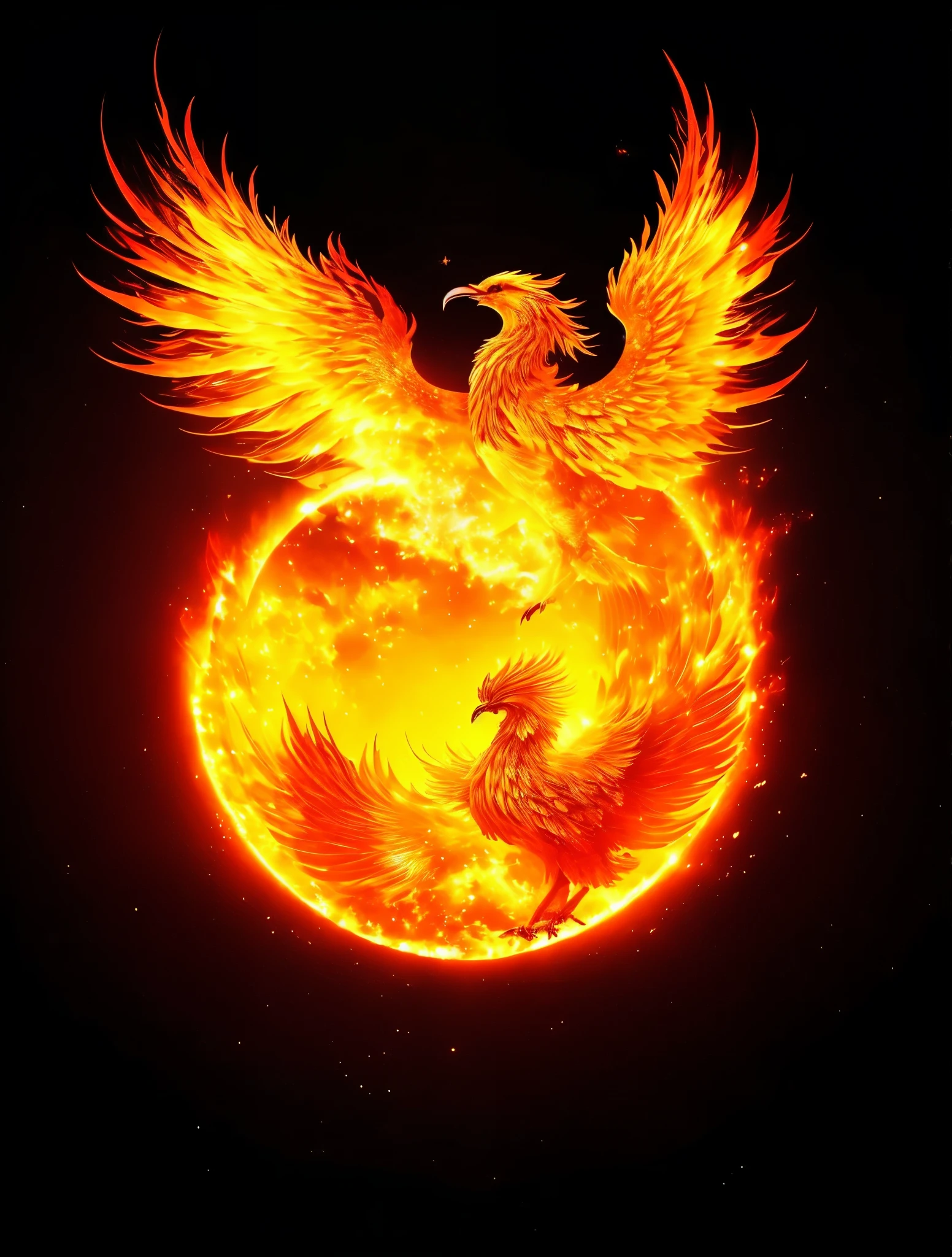 Close-up of a bird flying over the sun on black background, Phoenix rising from the ashes, Phoenix in fire, Phoenix rising, ''wallpaper of a Phoenix, Phoenix-inspired, artwork of a Phoenix, the solarpunk Phoenix, ''wallpaper of a Phoenix resting, Phoenix, fiery bird, Phoenix warrior, Phoenix flames, the Phoenix, Phoenix dragon