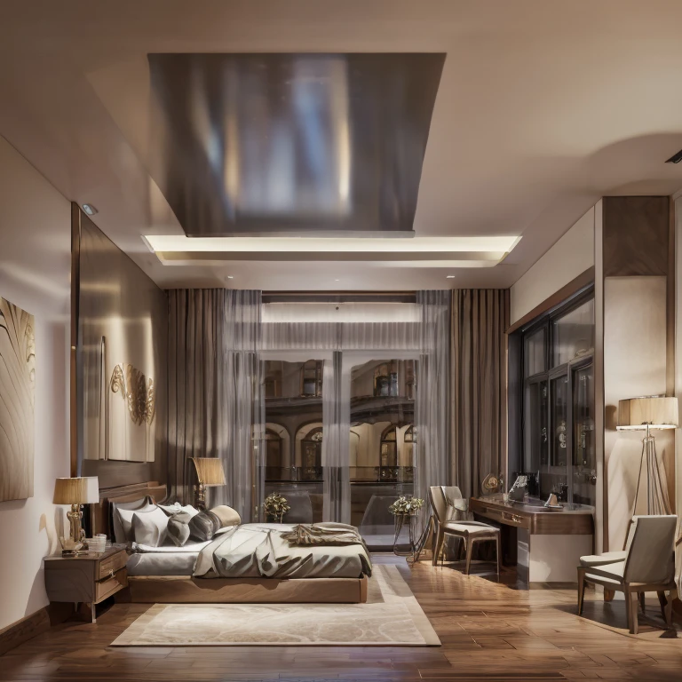 master piece, best quality, 8k, ultra-detailed, realistic,
professional lighting, realistic shadow, fine details, Golden ratio, high detail, Photorealism,
night, night view,
A room in a luxury hotel,
Design based on white,
quiet atmosphere, Interior design,
big window, A beautiful night view can be seen from the large windows,
A little light is leaking,
originality