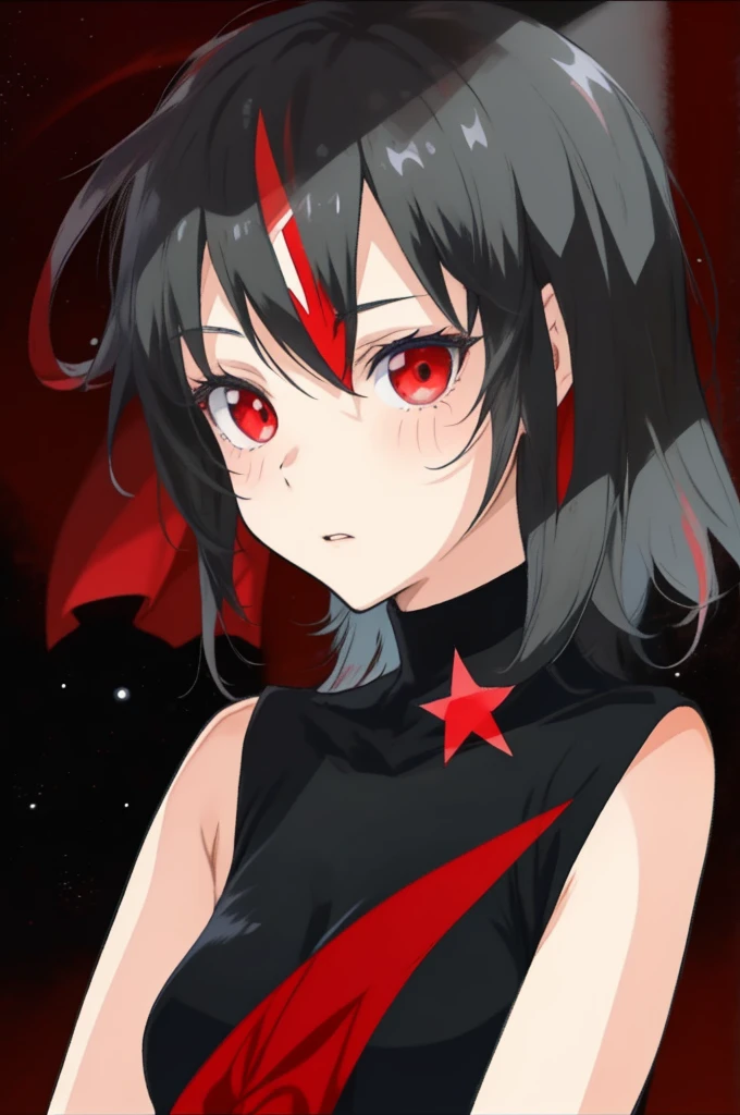 a close up of a person with a red star on their face, ryuko matoi, in anime style, akasuki voidstar, in an anime style, 1 7 - year - old anime goth girl, gapmoe yandere, gapmoe yandere grimdark, with glowing red eyes, attractive matoi ryuko, portrait anime space cadet girl