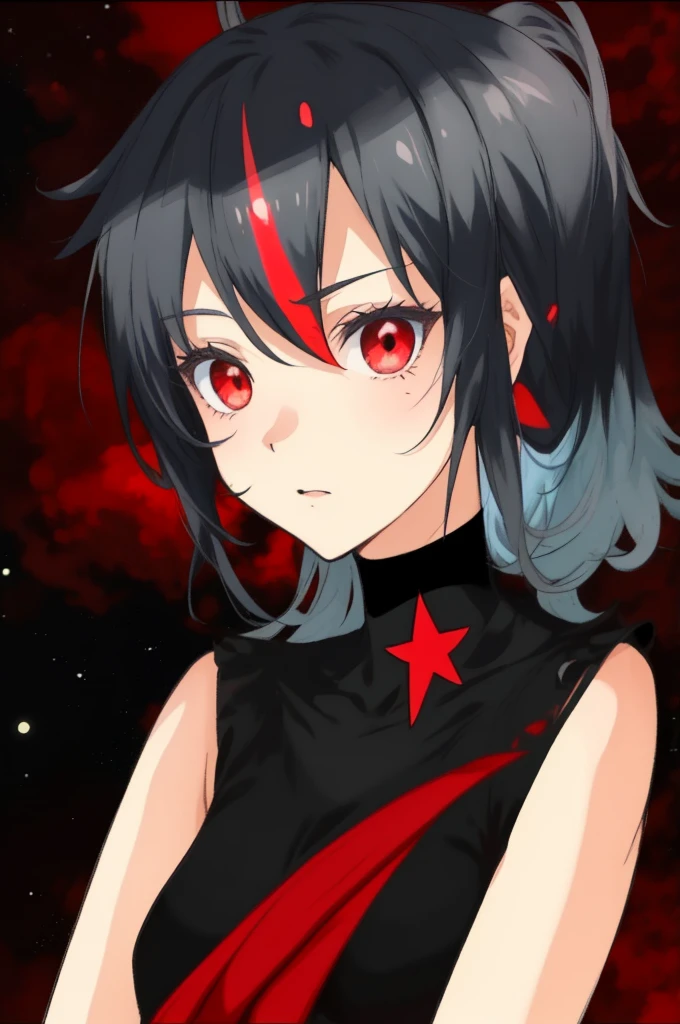 a close up of a person with a red star on their face, ryuko matoi, in anime style, akasuki voidstar, in an anime style, 1 7 - year - old anime goth girl, gapmoe yandere, gapmoe yandere grimdark, with glowing red eyes, attractive matoi ryuko, portrait anime space cadet girl