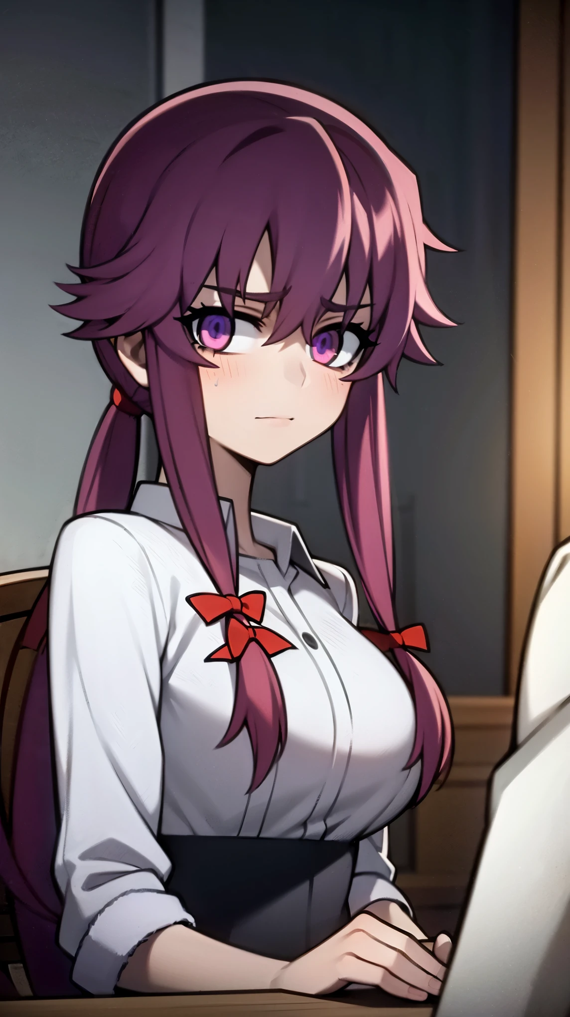 best quality, ultra-detailed, realistic, vibrant colors, intense lighting, portraits, anime style, (dark atmosphere:1.2), (dynamic pose:1.1), (sharp focus:1.1), (long hair:1.1), (twisted expression:1.2), chilling atmosphere, mysterious background, (eye-catching:1.1), (emotional:1.2)