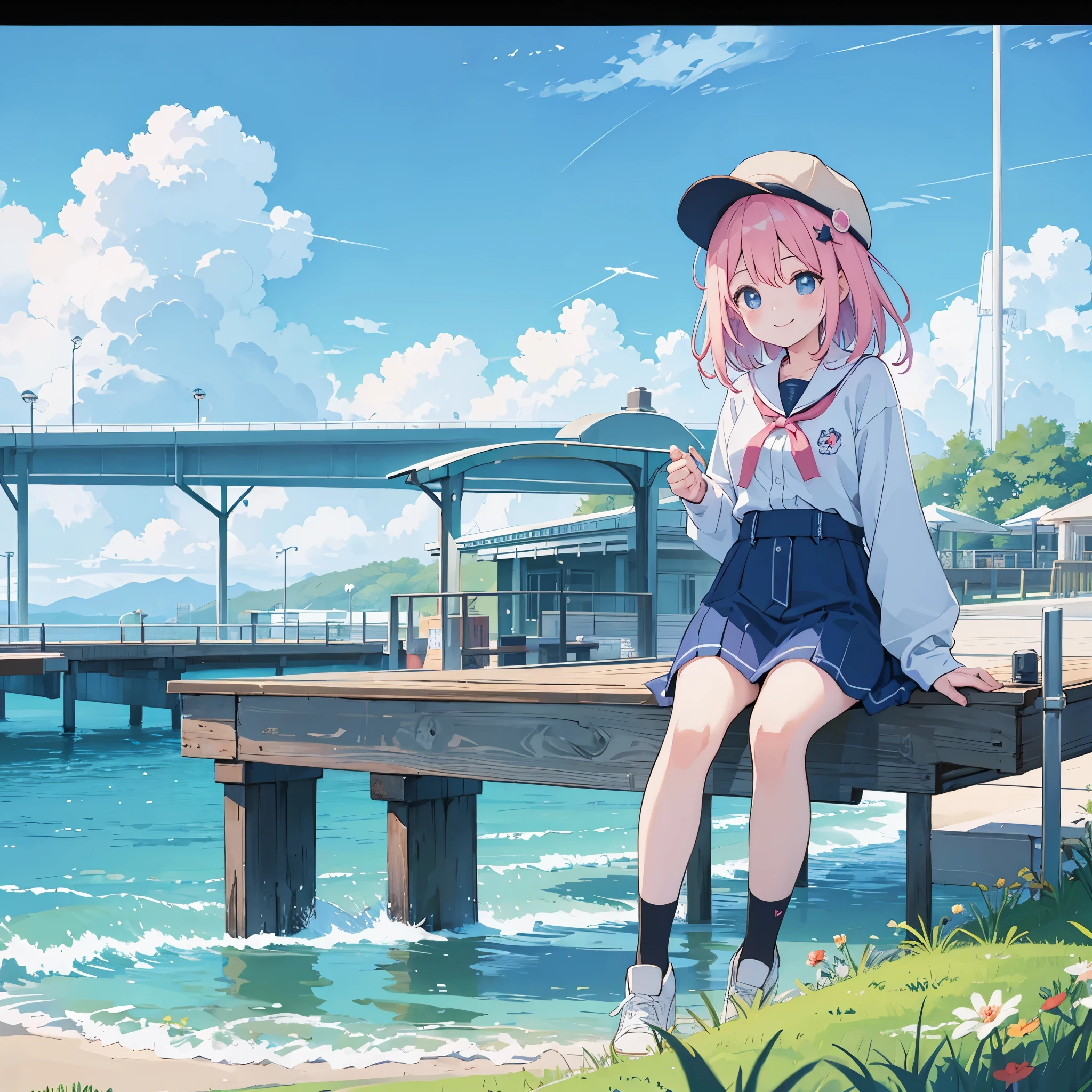 Morning park、girl on the pier、smile、synchrotron radiation