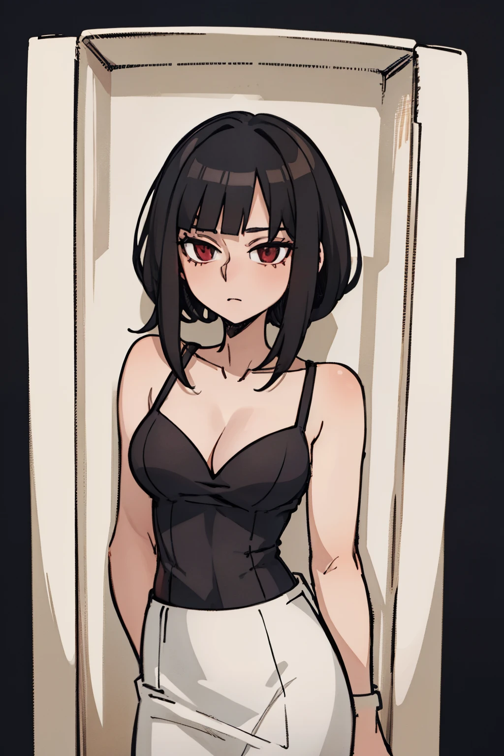 ((a woman,front,whole body)),dress,black hair,White background,originality
