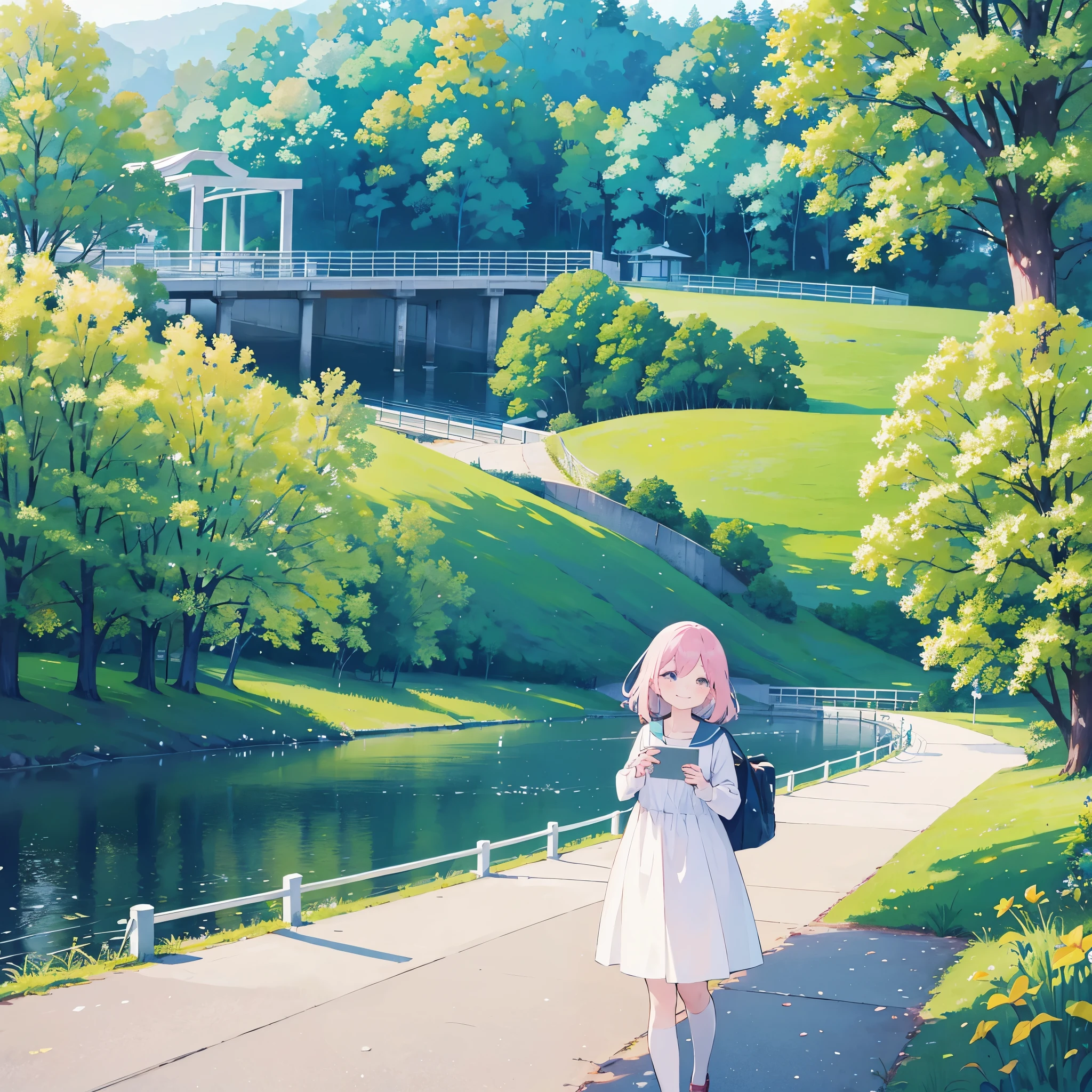 Morning park、girl on the pier、smile、synchrotron radiation