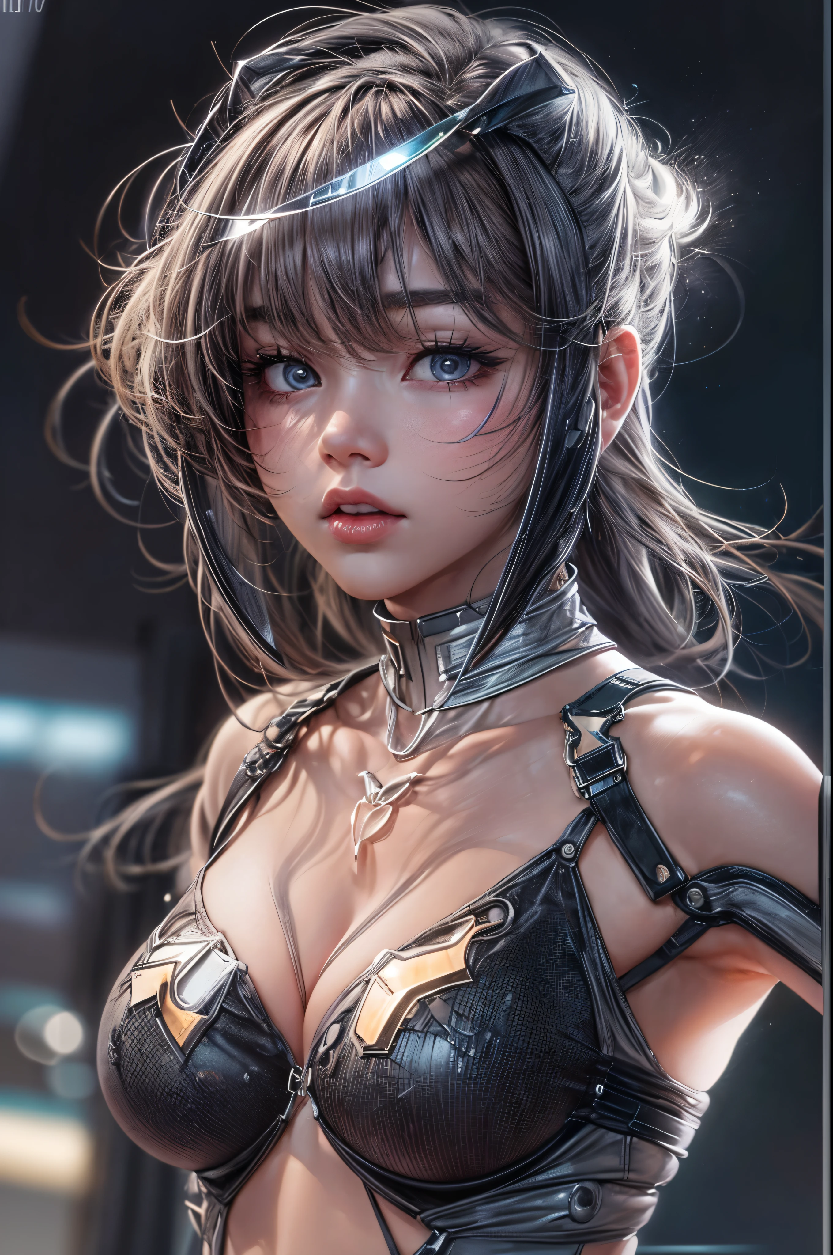 delicate face, 20-year-old kpop idol cyborg girl, dark(carbon fiber high leg cut leotard), Chest opening, {{angled bob}}, (big breasts:1.25), (mechanical joint), bangs, attractive curves, mid pelvis, seaside, standing posture, beach, glowing skin, ((puffyareolas)), (standing), dynamic pose, spread legs, (camel toe, cameltoe, vulvashaped:1.275), cyberpunk, sci-fi, (upper body:1.275), (8k, RAW photo, best quality, masterpiece: 1.47), (nsfw:1.275)