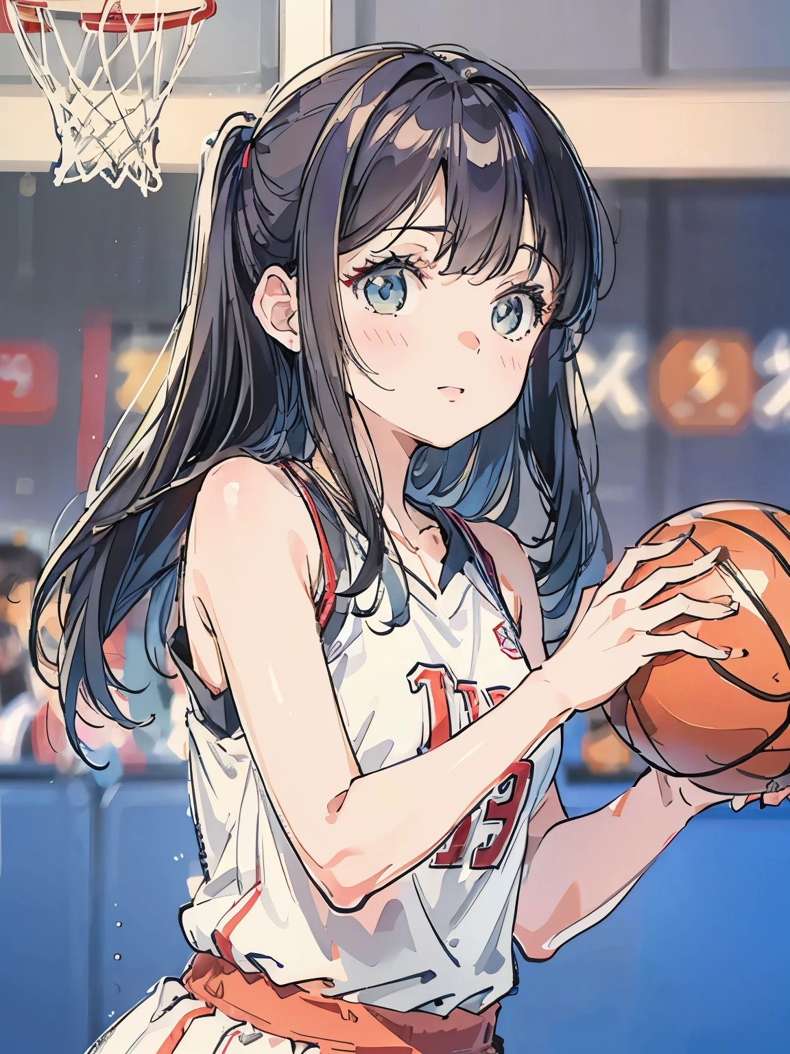 girl shooting a basketball