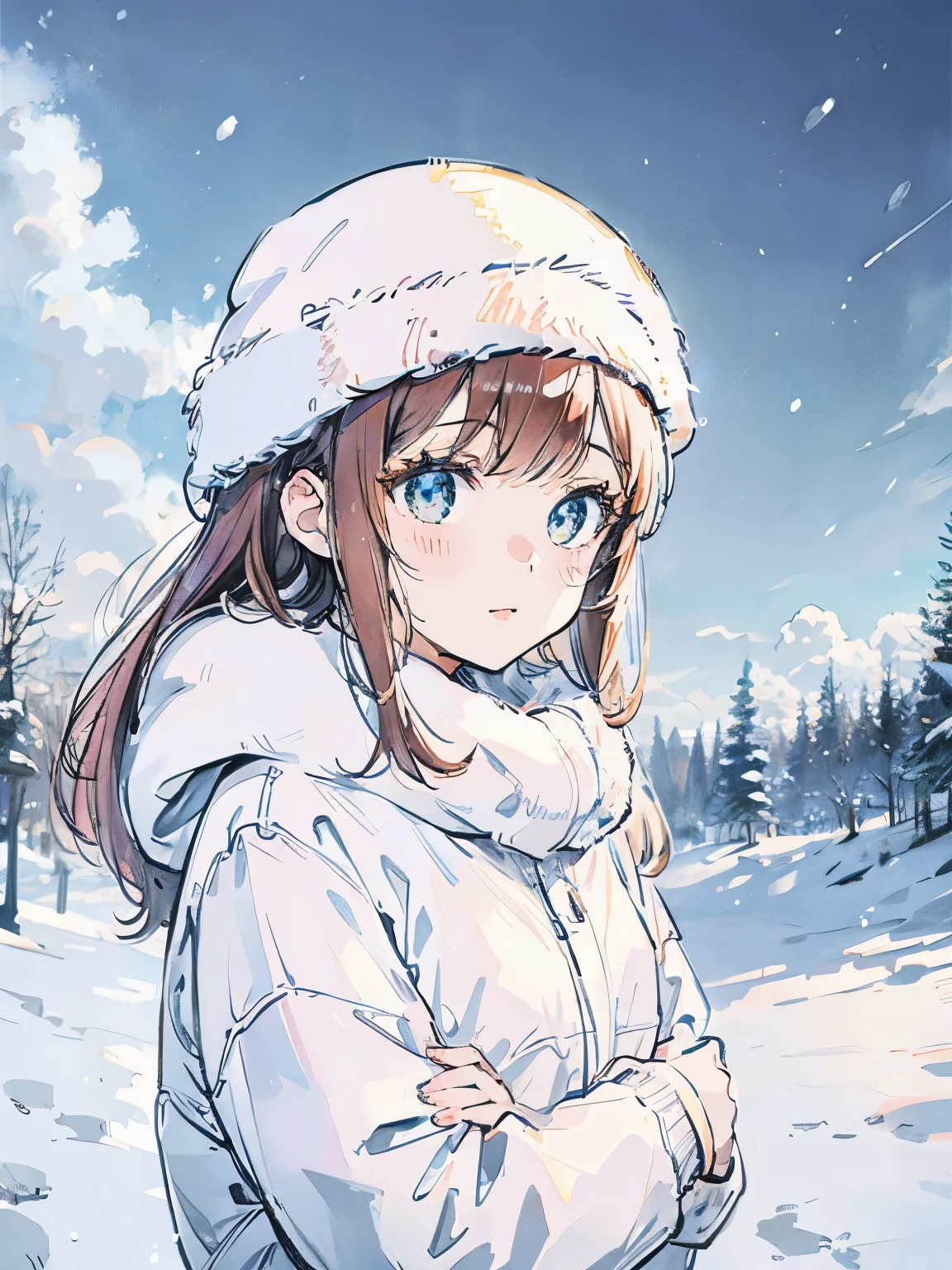 girl in winter town