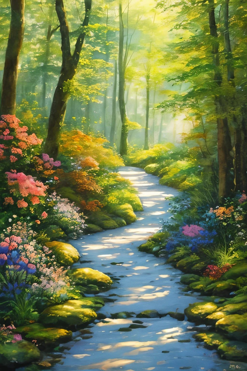 Watercolor painting: A backpack full of adventures lies on a forest trail, surrounded by an array of vibrant wildflowers, their petals unfurling in the sunlight. Sunlight pours down through the cracks in the clouds, casting dappled patterns on the forest floor, as a serene quietness envelops the scene. Intricately detailed watercolor strokes bring this abstract and enchanting moment to life, inviting the viewer to imagine the adventures that await just beyond the frame.
(Masterpiece: 1.5, best quality), (fine, detailed brushwork: 1.1), (impressive use of light and shadow: 1.3), (