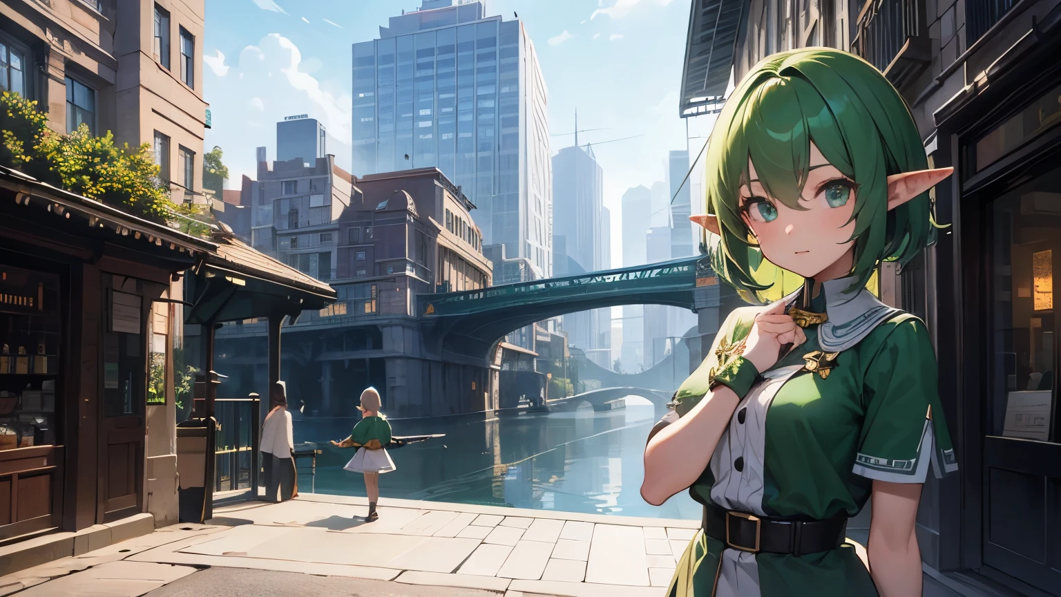top quality, (Masterpiece: 1.3), (((1girl, kappa, mythological Japanese river imp:1.8))), (Maximum resolution: 1.2), (Ultra HDTV: 1.2), Cinema light, Ultra HDTV, (Detailed eyes and skin), (Detailed facial features), HDR, 8k resolution, Sharp Focus: 1.2, , Perfect style, beautiful face, highly detailed face , (green skin:1.8) , detailed eyes, brown eyes, double eyelids, thin eyebrows, glitter eyeliner: 1.2, natural cheeks, glossy skin, shiny little earrings, (glossy lips: 1.4), webbed hand BREAK first-person-view, (((bleached cotton compression shirts as top , loincloth made from bundle of straw, white plate on her head, Turtle shell shaped backpack:1.8 ))), (goddes posture:1.2), (smiling full of compassion, full of love:1.2), Innocent and Cute imp girl, (shiny black hair, shaggy, beautiful extra-short hair), (Multi color hair:1.2), BREAK (Full body shot: 1.2), (focus on back), ((Very intimate relationships: 1.2)), (medium large breasts:1.2), ((Riverside deep in the forest: 1.2)), ((looking back, putting her hand over her forehead:1.4)), armpit, bewitching pose, postural exercises,