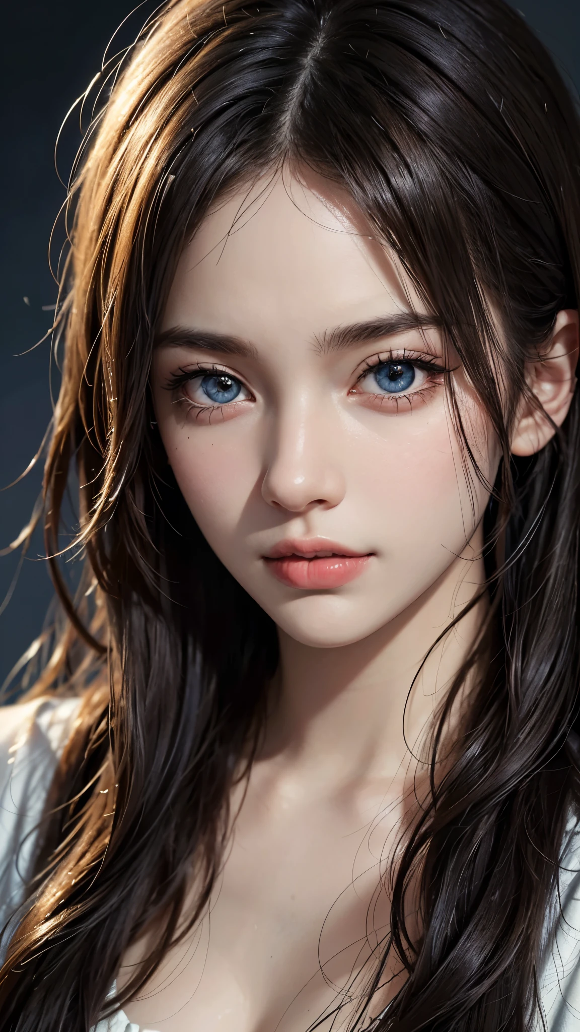A woman with long hair and blue eyes posing for a picture - SeaArt AI