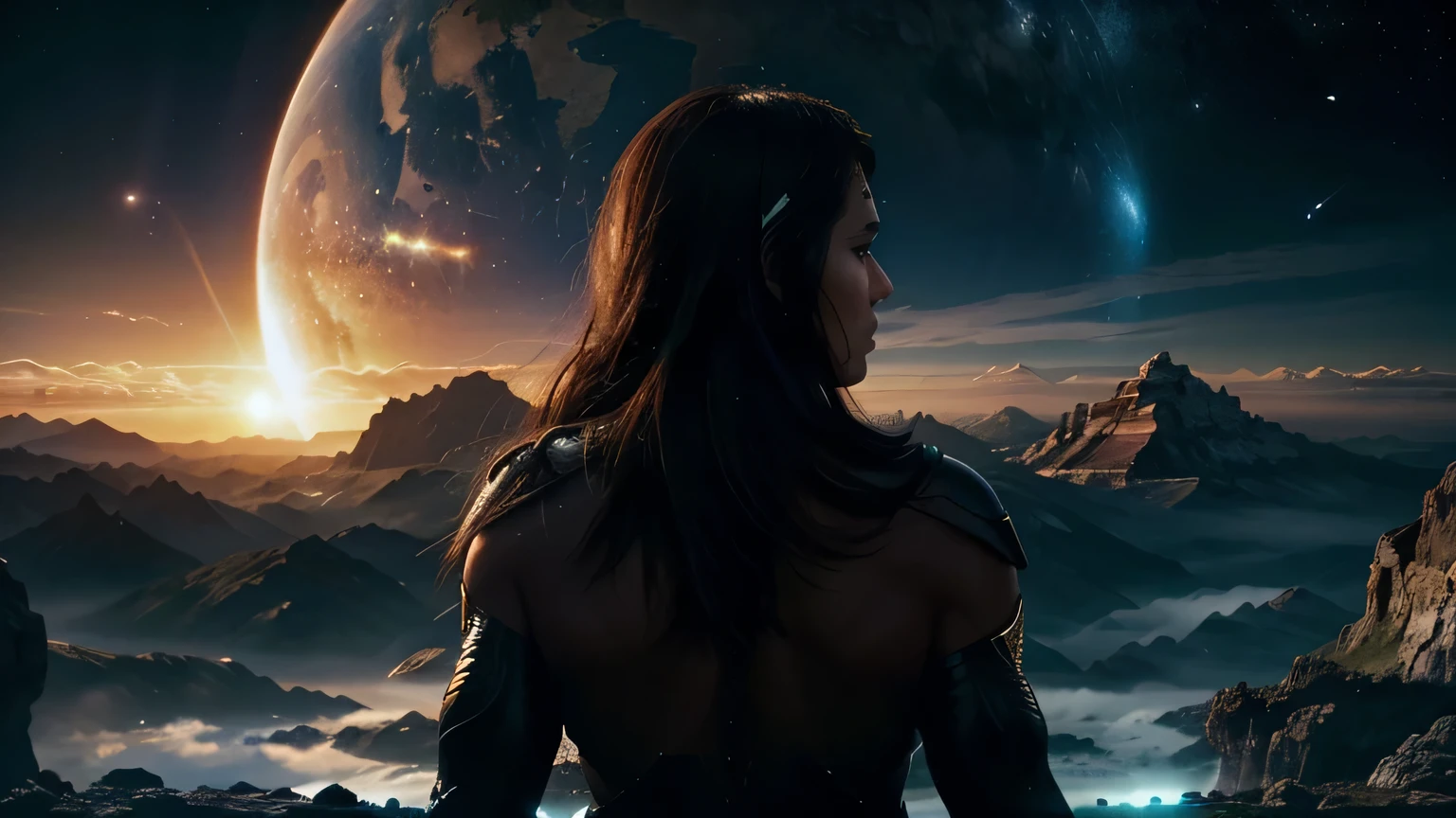 llustrate Gaia, the Earth, and Uranus, the Sky, in a way that embodies their primal essence. Use visuals to emphasize the emergence of the Titans, Cyclopes, and Hecatoncheires from this cosmic union. in one full image