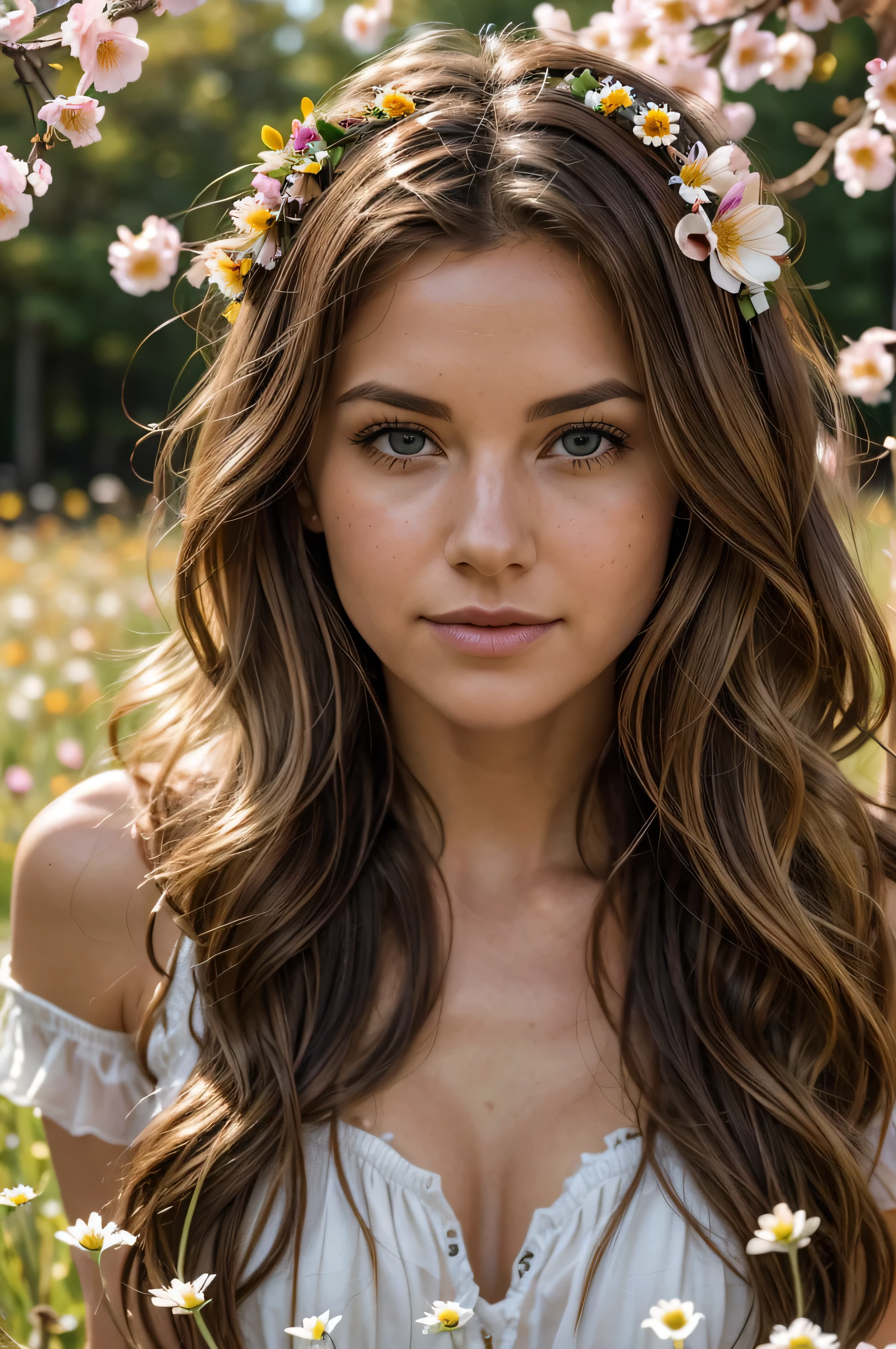 full body happy beautiful 25 old years female, brown eyes, brown wavy hair, spring flower wreath, cinematic, photo realistic, background spring flowery meadow --ar 2:3 --s 250 --style raw --v 6.0 --no freckle - @jobbagy61 (fast)
Kép