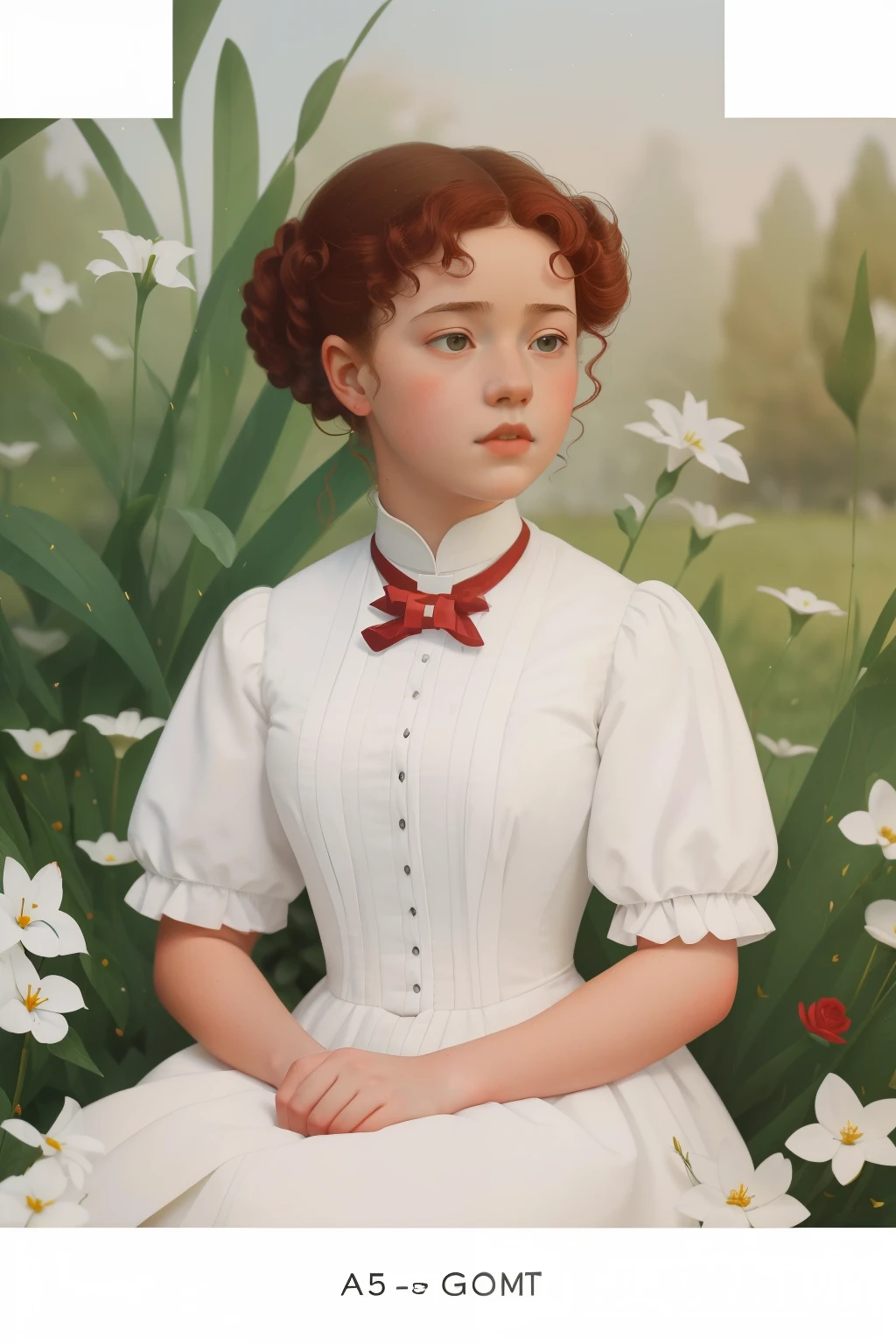 London, 1895. A ((((-yeld)) ma)), in the gardens of a boarding school for ladies. ((((white  from the 19th century)))), ((curly red hairstyle from the 19th century))