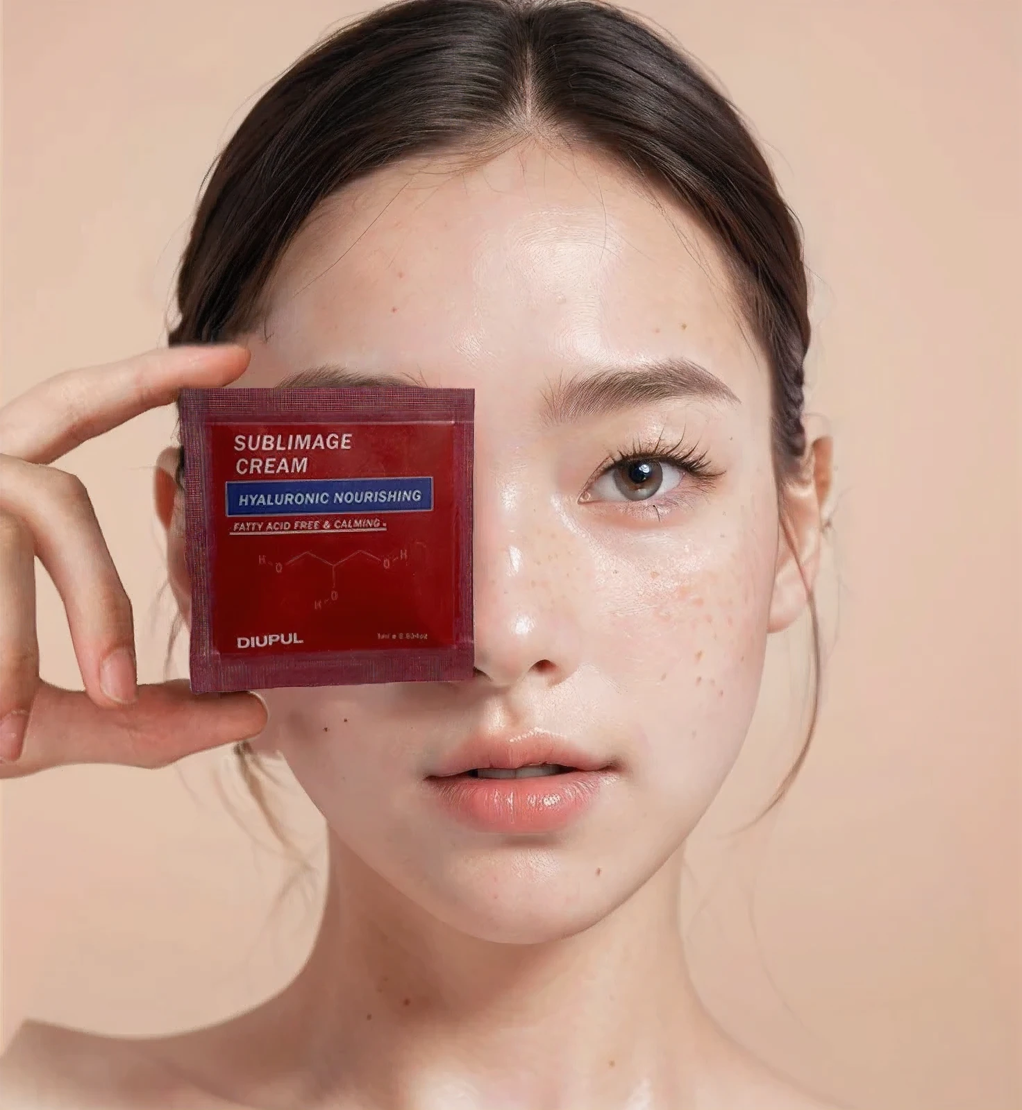 （Actually， high resolution：1.3, masterpiece, 8 thousand, best quality, ultra detail ）,
Korean woman, very beautiful face, (photo realistic:1.4)studio shoot,pictorial,photography,Realistic eyes, very detailed face, detailed lips, normal hand, shiny lips, Glossy face, simple background, freckles,
 wrinkles, detailed hair