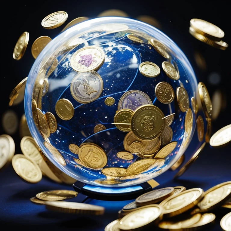 A lot of money is swirling around in a spherical shape.、In the center is a sphere made up of many coins.。Around it is disaster々There&#39;s a nice aura in the air。