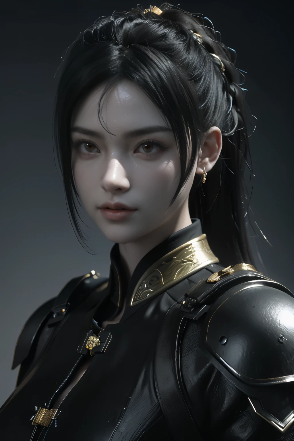 Game art，The best picture quality，Highest resolution，8K，((A bust photograph))，((Portrait))，((Head close-up))，(Rule of thirds)，Unreal Engine 5 rendering works， (The Girl of the Future)，(Female Warrior)， 22岁少女，(Female General)，(Rainbow hair，Ancient Oriental hairstyle)，((The pupils of the red eyes:1.3))，(A beautiful eye full of detail)，(Big breasts)，(Eye shadow)，优雅迷人，冷漠，((Anger))，(General armor in ancient Chinese style，Joint Armor，There are exquisite Chinese patterns on the clothes，A flash of jewellery，White)，人物，奇幻风格， 拍照姿势，城市背景，Movie lights，Ray tracing，Game CG，((3D Unreal Engine))，oc渲染反射纹