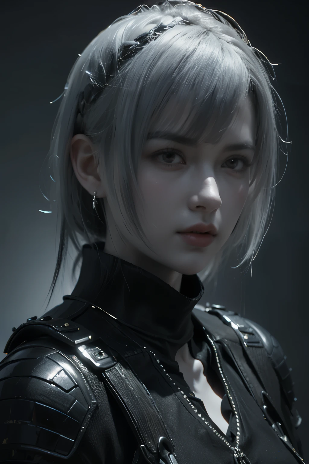 Game art,The best picture quality,Highest resolution,8K,((A bust photograph)),((Portrait)),((Head close-up)),(Rule of thirds),Unreal Engine 5 rendering works, (The Girl of the Future),(Female Warrior), 22岁少女,(Female General),(Rainbow hair,Ancient Oriental hairstyle),((The pupils of the red eyes:1.3)),(A beautiful eye full of detail),(Big breasts),(Eye shadow),优雅迷人,冷漠,((Anger)),(General armor in ancient Chinese style,Joint Armor,There are exquisite Chinese patterns on the clothes,A flash of jewellery,White),人物,奇幻风格, 拍照姿势,城市背景,Movie lights,Ray tracing,Game CG,((3D Unreal Engine)),oc渲染反射纹