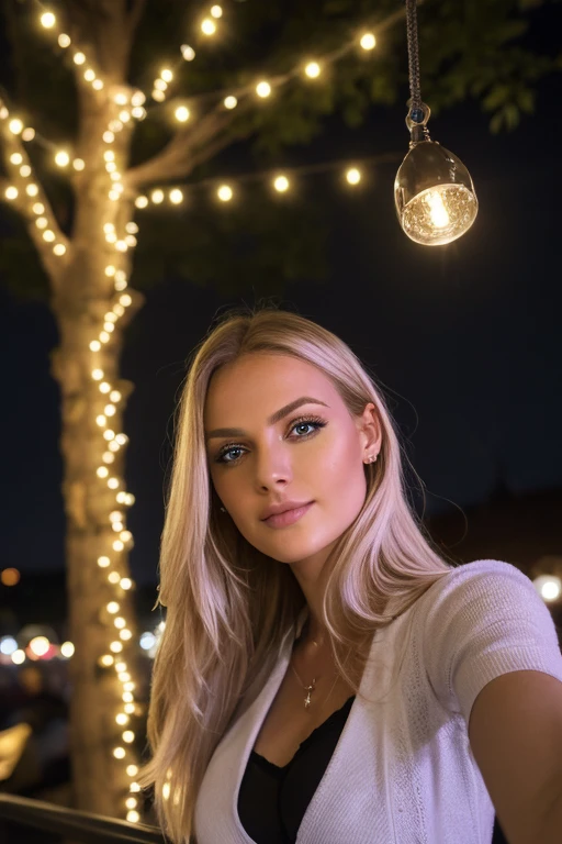 (Selfie, Draufsicht: 1.4), (straight half of the body: 1.4), RAW UHD portrait photo of a 24-year-old blonde (Blue-eyed woman) In einer Bar , big ,, Stadt bei Nacht, (Rock), (Ausschnitt), Details (Gewebe! , Haar! , Glitzer, Farbe!! , Benachteiligungen: 1.1), shiny eyes with high level of detail (Blick in die Kamera), SLR-Beleuchtung, Spiegelreflexkamera, ultra quality, Sharpness, Depth of field, Filmkorn (Mitte), Fujifilm XT3, kristallklar, Rahmenmitte, Beautiful face, Scharfer Fokus, Streetlight, Neonbeleuchtung, bokeh (schwach beleuchtet), Nacht, (Nachthimmel), Detaillierte Hautporen, Oily skin, Sonnenbrand, Komplexe AugenDetails, full entire body, big