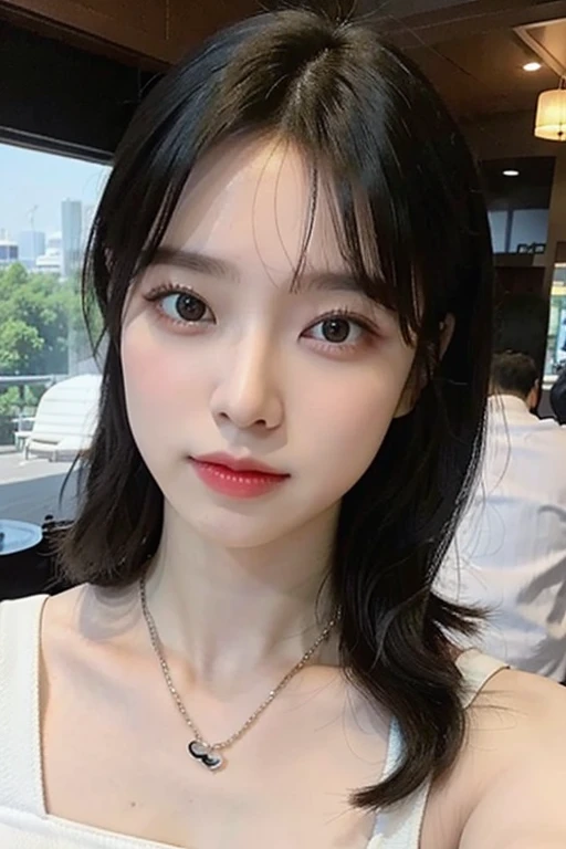 A woman with a black hair. He has a good hand and good eyes and good face. For him she like black dress when go outside. 8k, high-quality