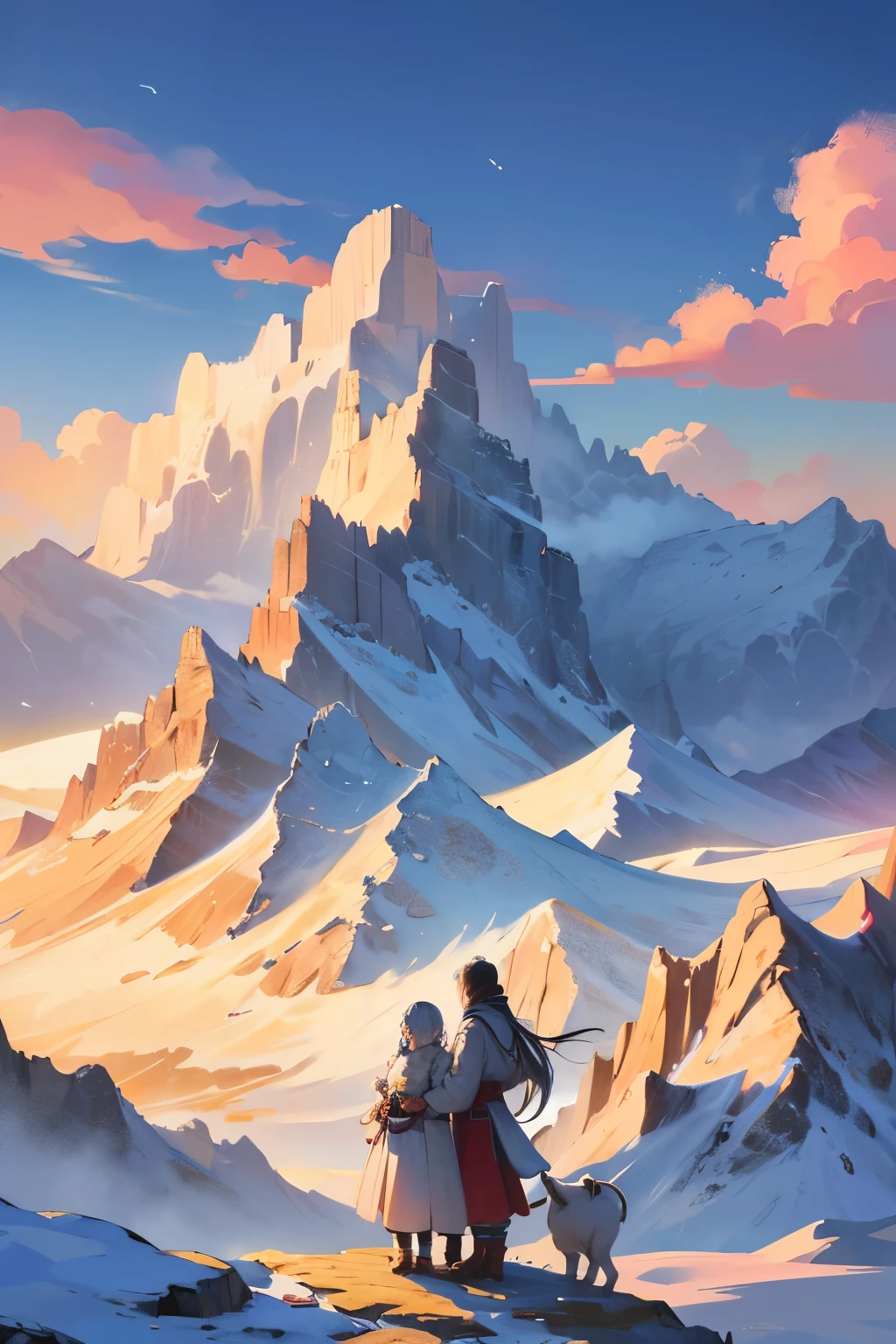 Conceptual scenes unfold on a Sky Island, where snow-capped mountains touch the dreamlike magical sky. Indian Himalayan style buildings dot the landscape, their vibrant colors and ornate architecture contrasting against the pristine white snow. Children and adults of all ages, as well as older people, huddle together against the cold, domestic animals like cows, sheep, and goats joining them for warmth.

Majestic sacred beasts roam the land, their grand presence bridging the gap between the mountains and the seas. The National style aesthetic is inspired by the masterful works of Wu Junda and Ruan Jia, while Game Meixuan's concept-art inf