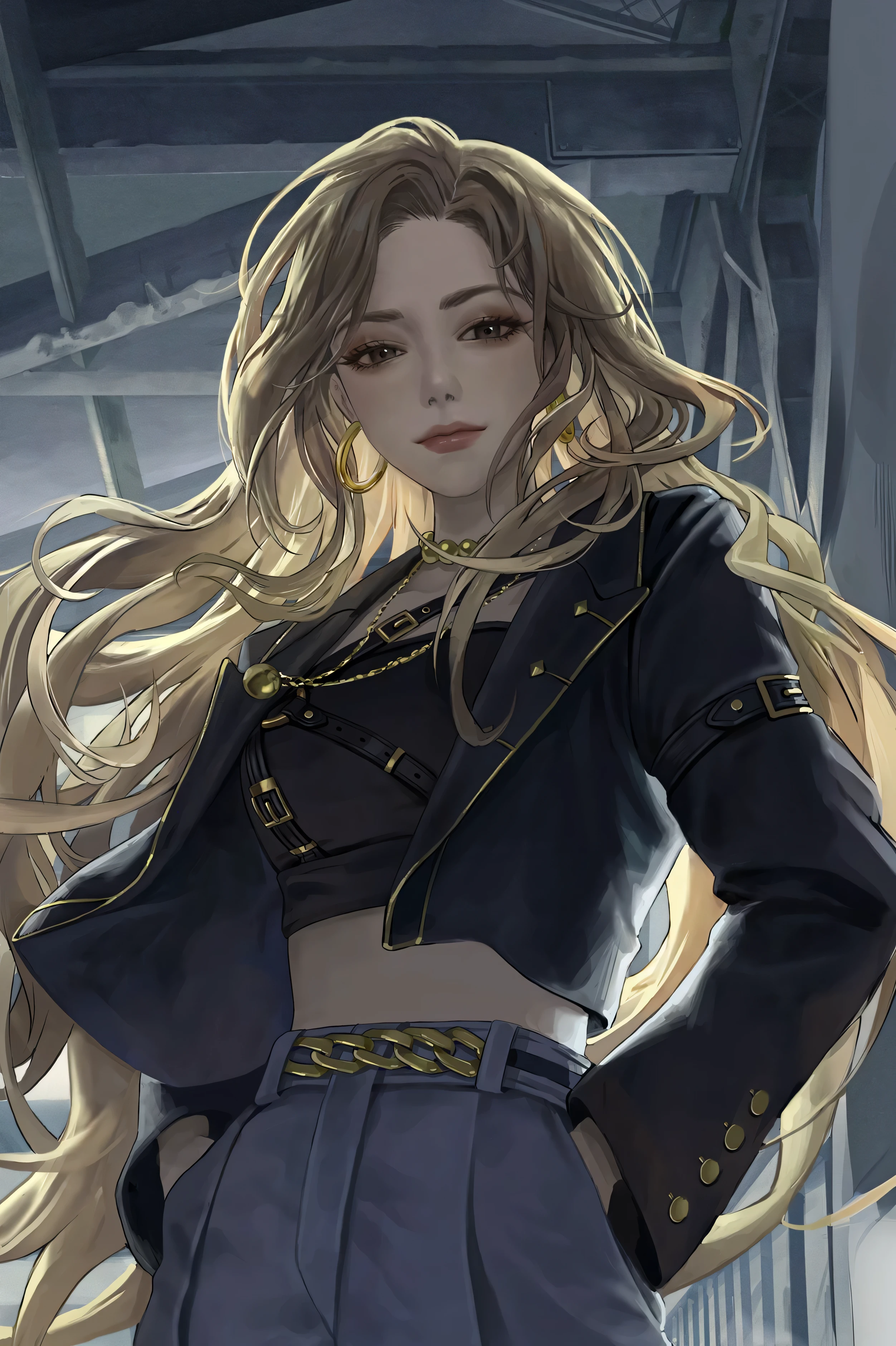 Long hair blonde anime girl standing in prison cell, from girls frontline, Blonde long hair anime girl, Exquisite details. girls frontline, girls frontline style, key anime art, Portrait of waist up, Detailed anime character art, Inspired by Li Zhishi, Kitagawa Ocean Fan Art, Kushat Krenz criticizes women in art, Fleet collection style, detailed key anime art