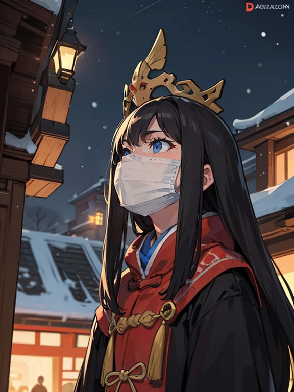 Song dynasty,snowy night,Masked Assassin Appears,look up,The lights are on