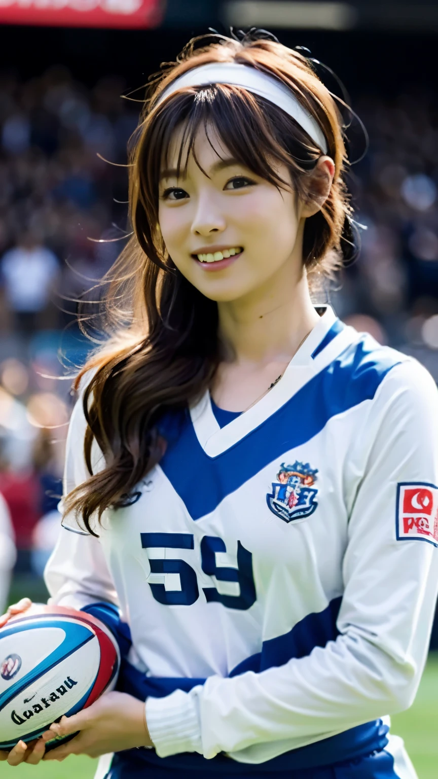 (Highest quality、8k、32K、masterpiece)、(Realistic)、(Realistic:1.2)、(High resolution)、Very detailed、Very beautiful face and eyes、1 girl、Round and small face、Tight waist、Delicate body、(close、Highest quality、Attention to detail、Rich skin detail)、(Highest quality、8k、Oil paints:1.2)、(Realistic、Realistic:1.37)、Bright colors、(((blonde)))、(((Cowboy Shot)))、(((Bob Hair)))、(((Football Stadium)))、(((Enthusiastic audience)))、(((Open your mouth)))、(((Laughter)))、(((blonde)))、(((Soccer uniforms)))、(((赤と白のSoccer uniforms)))、(((There are no lines on the sleeves)))、(((Short sleeve uniform)))