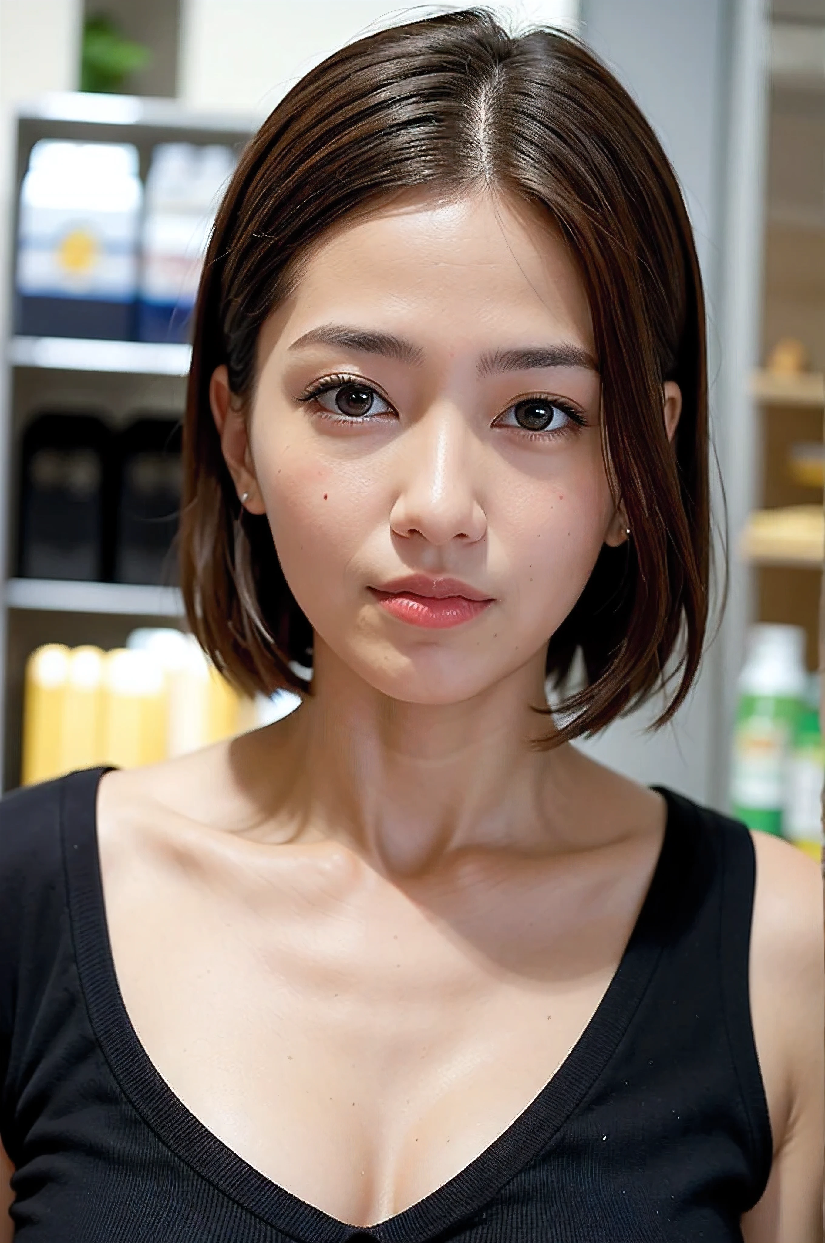(supermarket:1)、PM、Doctor dressing、Light brown fringe short hair、Light brown eyes、lightly dressed、Mass sweat、suns、Hot、Light brown eyes、1girll、Innocence、(Photorealsitic)、(intricate detailes:1.2)、(masterpiece、:1.3)、(top-quality:1.4)、(超A high resolution:1.2)、超A high resolution、(A detailed eye)、(detailed facial features)、nffsw、8K分辨率、(lensflare:0.7)、Looks Back、Busy with inspection reports、Face Buyer