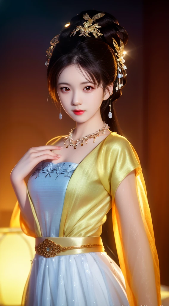 best quality, masterpiece, highres, 1girl, china dress, hair ornament, necklace, jewelry, Beautiful face, upon_body, tyndall effect, photorealistic, dark studio, rim lighting, two tone lighting, (high detailed skin:1.2), 8k uhd, dslr, soft lighting, high quality, volumetric lighting, candid, Photograph, high resolution, 4k, 8k, Bokeh, medium breasts,