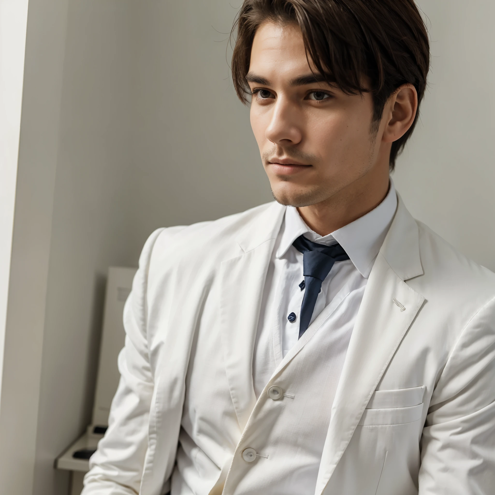 A masculine gentleman wearing a white blazer portrait