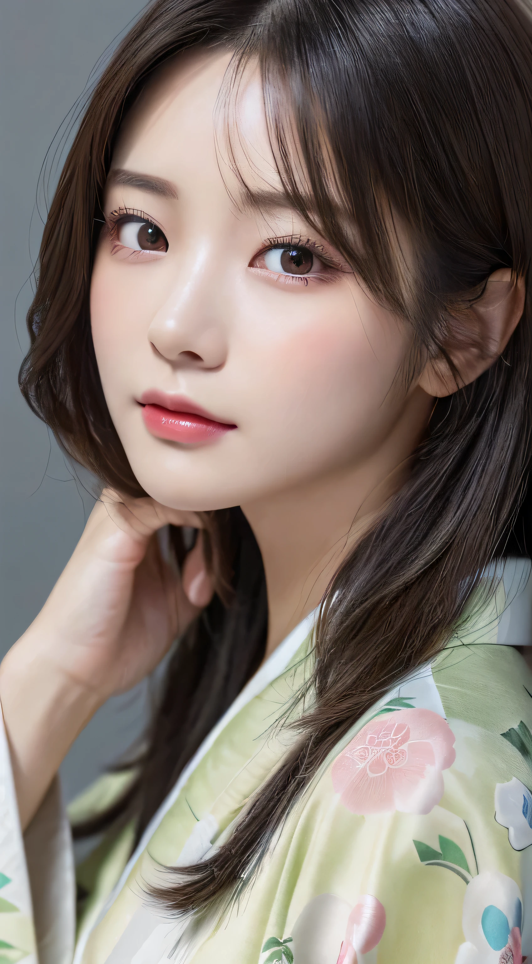 ((Kimono)）、(age19、Lashes:0.1)、(top-quality,​masterpiece:1.3,超A high resolution,),(ultra-detailliert,Caustics),(Photorealsitic:1.4,RAW shooting,)Ultra-realistic capture,A highly detailed,high-definition16Kfor human skin、 Skin texture is natural、The skin looks healthy with an even tone、 Use natural light and color、(One Woman)、japanes,,kawaii,A dark-haired,Middle hair,(depth of fields、chromatic abberation、Wide range of lighting、Natural Shading)