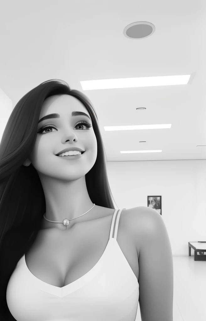 (melhor qualidade,high resolution,ultra-detalhado,realista:1.2),retrato,Apresentador de TV, 26 anos (Cabelos preto:1.1) Mulher com cabelo longo,Rosto redondo, sorriso charmoso, (Olhos castanhos:1.1) Looking at the camera.