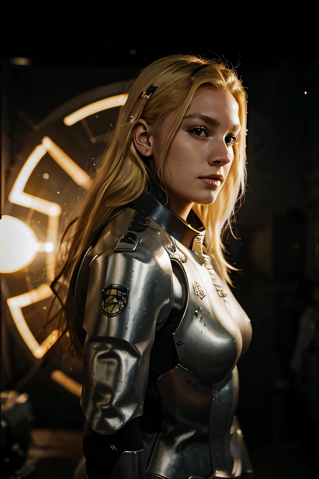sci-fi, woman around 19 years old ,armor , space, futuristic,blond hear
