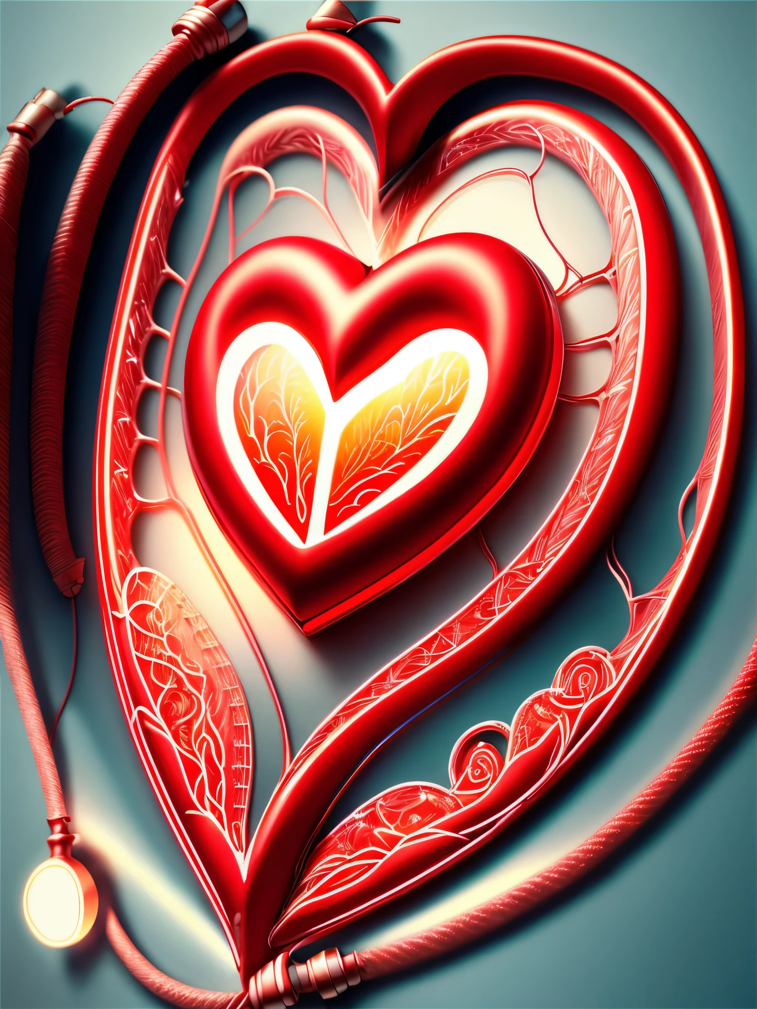 (highest quality、High resolution、masterpiece: 1.2)、Super detailed、real、heartbeat、realistic human heart、Organs that pump beautifully、delicate arteries and veins、red blood flows、cardiology、Medical Illustration、shiny texture、perfectly made、heart rhythm、realな心拍、complex vascular network、ripple、anatomically detailed heart、drawn with great care、valve in operation、Bright colors、soft lighting。