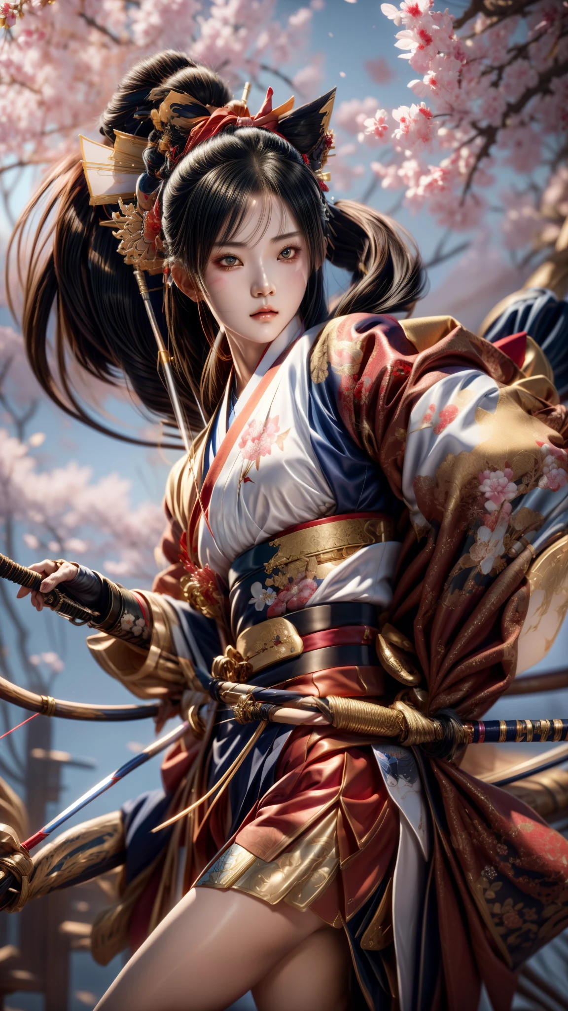 a woman with a bow in her hand, onmyoji detailed art, extremely detailed artgerm, onmyoji, onmyoji portrait, artgerm detailed, anime girl with a bow and arrow, artwork in the style of guweiz, fox nobushi holding a naginata, artgerm. high detail