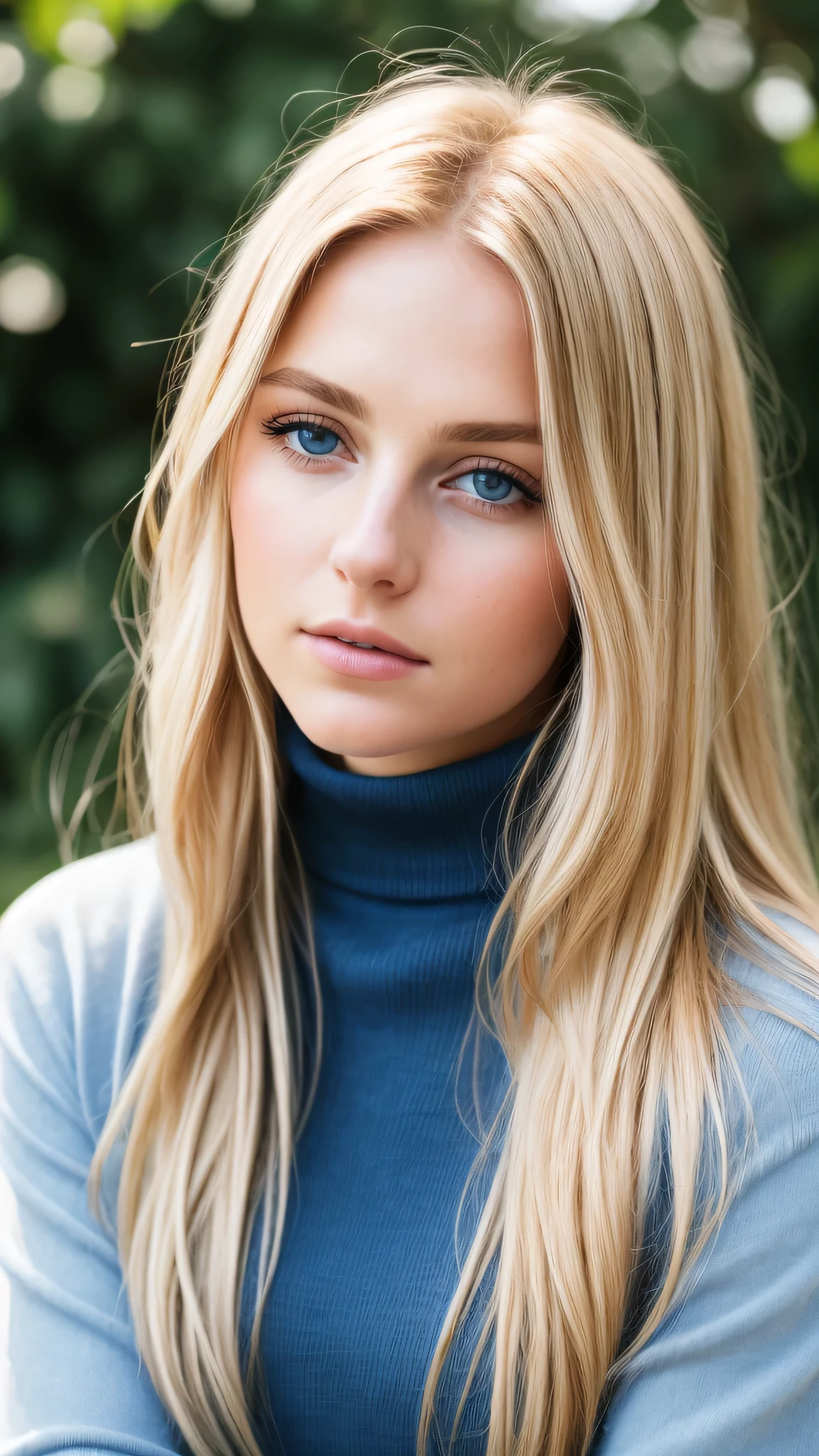 – Armor Gold, young blonde woman, Beautiful woman, Uninterrupted perspective, Lens flare, f/2.8, 50mm, panasonic, long hair, (masterpiece, highest quality, High resolution:1.4), 1 girl, Angel, Texture of skin pores, blonde hair, HD, 4K, 8K, photograph, movie, movie的な, whole body, realistic, (8K, RAW photograph, highest quality, masterpiece:1.2), (realistic, photograph-realistic:1.33), highest quality, Detailed eyes are blue, cute, Natural light, Depth of bounds written, film grain, wrinkled skin, sharp, detailed and realistic a woman, stare at the camera, ruffled lips soft Natural light, portrait photographgraphy, magic photographgraphy, dramatic lighting, photographrealism, Super detailed, intimate portrait composition, Classic turtleneck and skirt combination.