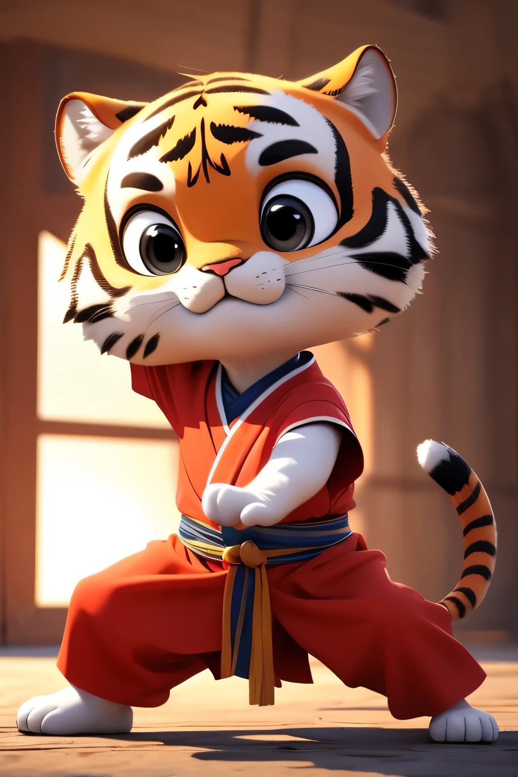 Tiger Baby，Tiger shaped，Kung Fu costumes，masterpiece，Pixar style