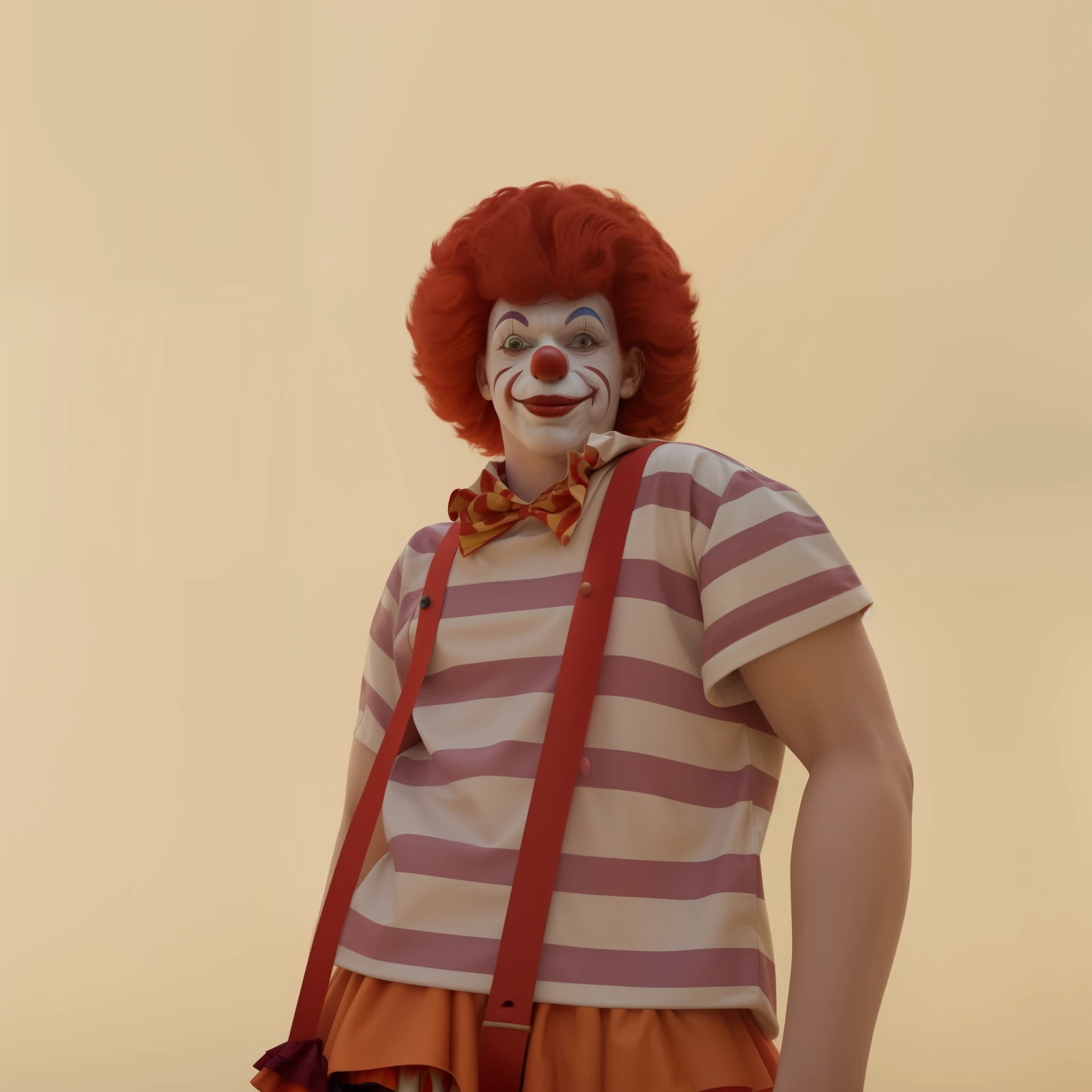 there is a cartoon clown with a red wig and suspends, capitalist clown, the clown is far from the camera, pennywise style, clown, scary clown, ronald mcdonald, image of ronald mcdonald, pauline hanson as a clown, cutecore clowncore, murderous carnival freak, vaudevillian, y 2 k cutecore clowncore, in game