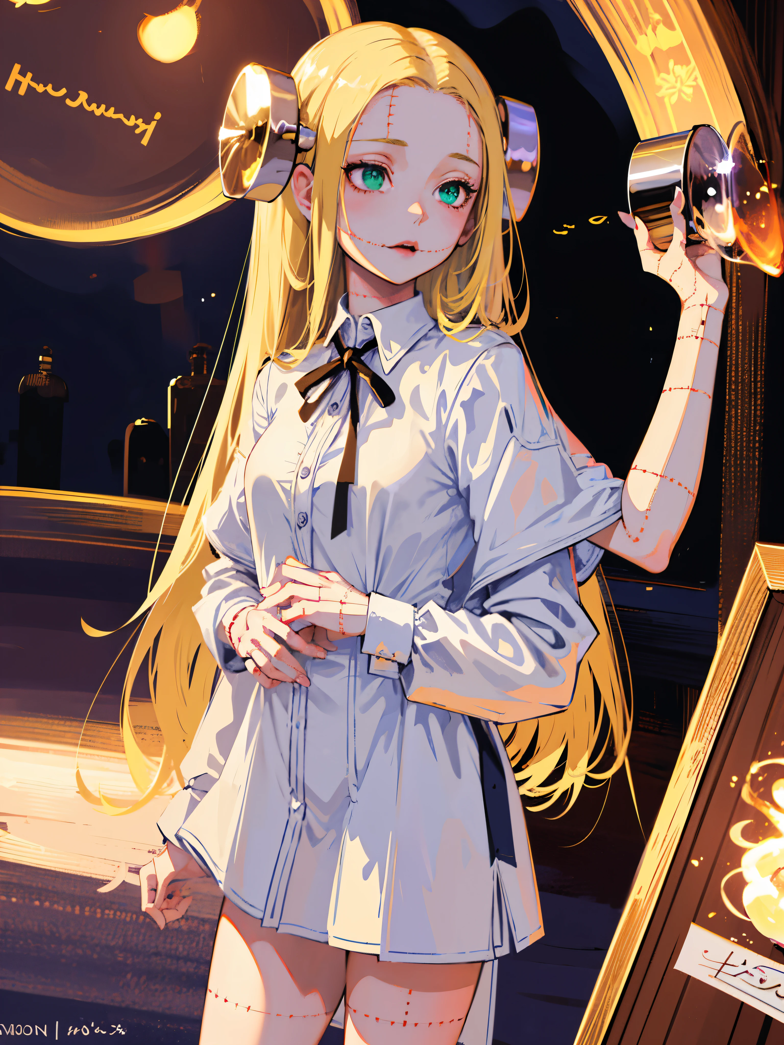 ((masterpiece, best quality)), (1girl), (solo), (female focus), (ash blonde hair, long hair, hair over one eye), green eyes, sad eyes, cold facial expression, cold look, pale skin, colour grading, dark illustration, extreme quality, radiant, extremely detailed, ultra-detailed face, ultra hd 8k, ultra digitality, mythical, dark lightning, perfect face, beautiful, (perfect composition: 1. 4), detailed face and body, award-winning photography , fields, detailed face, detailed hands, looking at the viewer, cinematic lighting, embers, (necromancer), (villain), (masterpiece, best quality, ultra-detailed, best shadow), (beautiful detailed face, feminine features), (best illumination), ((cinematic light)), colorful, hyper detail, dramatic light, intricate details, (dark circle under eyes), gothic, decadence, stunning, eerie, (madaraki fran)