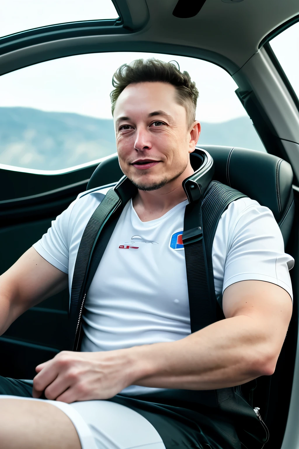 RAW photo in sequence, uma imagem realista de Elon Musk, ((sitting in a futuristic car, sorrinde)), hiperrealidade, --ar 16:9, --ar 3:2, rosto detalhado de Elon Musk, planos de fundo detalhados pouco desfocados, natural lighting, HDR, foto profissional, Interaction with the viewer, futuristic look, fotorrealista, Impressivo, textura da pele natural de Elon Musk, 8k UHD, alta qualidade, filmic grain, Fujif