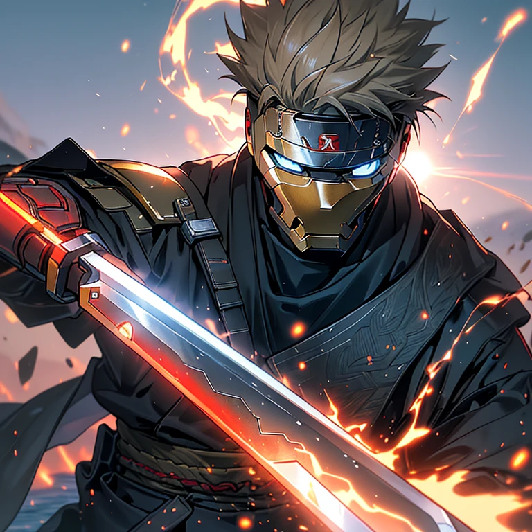 (Best Quality, 4k, 8K, high resolution, Masterpiece: 1.2), a captivating cinematic still of Iron Man Ronin Samurai, wearing a polished red and gold armor suit with a helmet adorned with a traditional samurai crest. His piercing blue eyes under the visor convey an intense determination and focus.
Iron Man Ronin Samurai, full body view, posing on the precipice of a cliff overlooking a serene lake. The sun sets in the backdrop, casting a warm glow on his armor. Hand on the hilt of his samurai sword, the other hand folded behind his back, showc